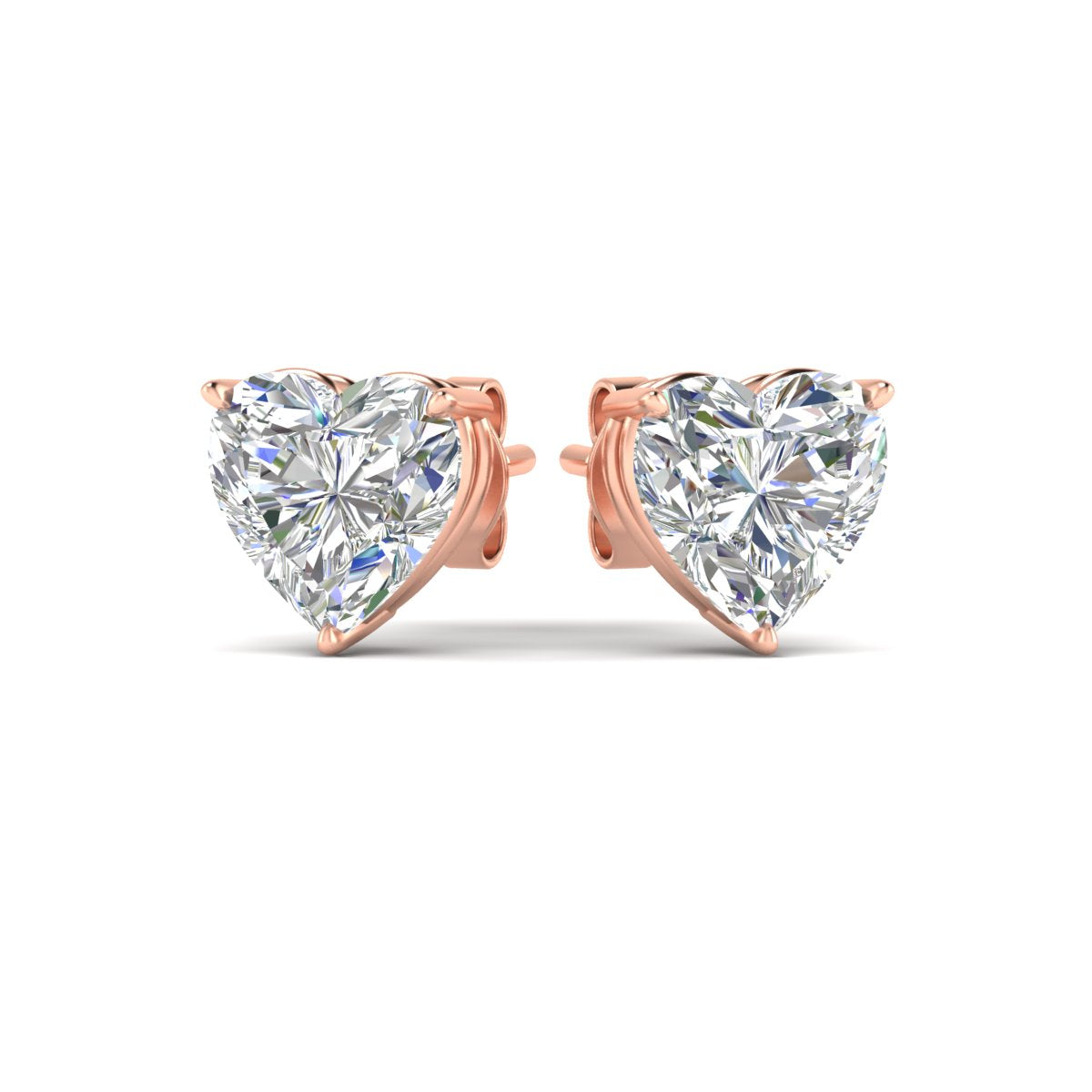 3 Prong Heart Shaped Diamond Solitaire Stud Earring in Basket Setting