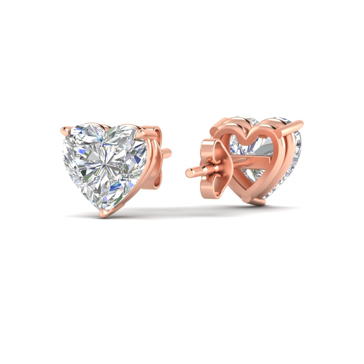 3 Prong Heart Shaped Diamond Solitaire Stud Earring in Basket Setting