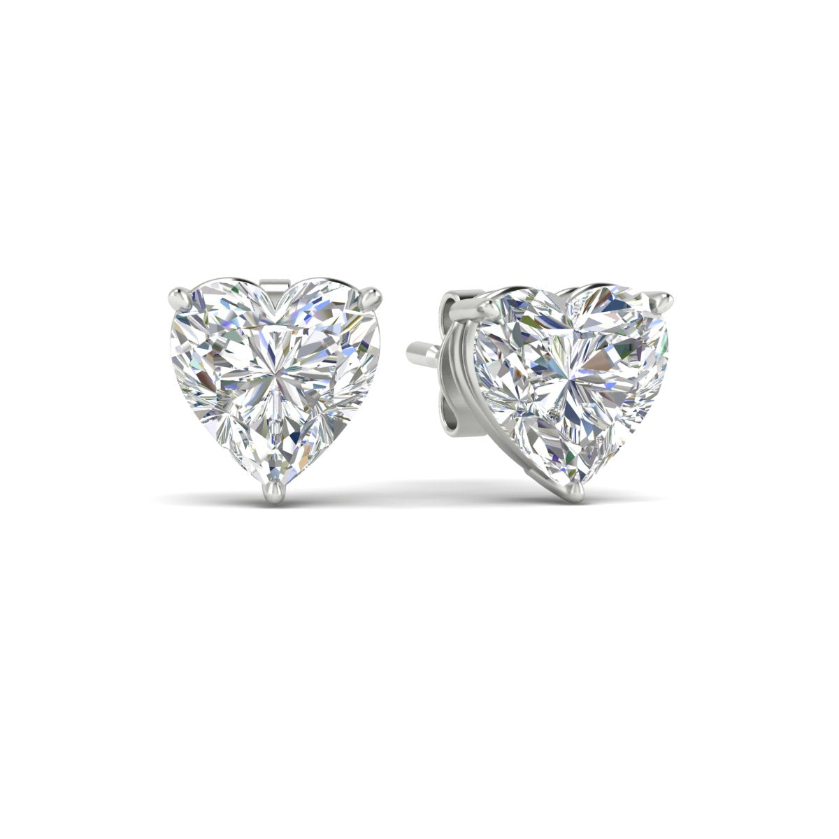 3 Prong Heart Shaped Diamond Solitaire Stud Earring in Basket Setting