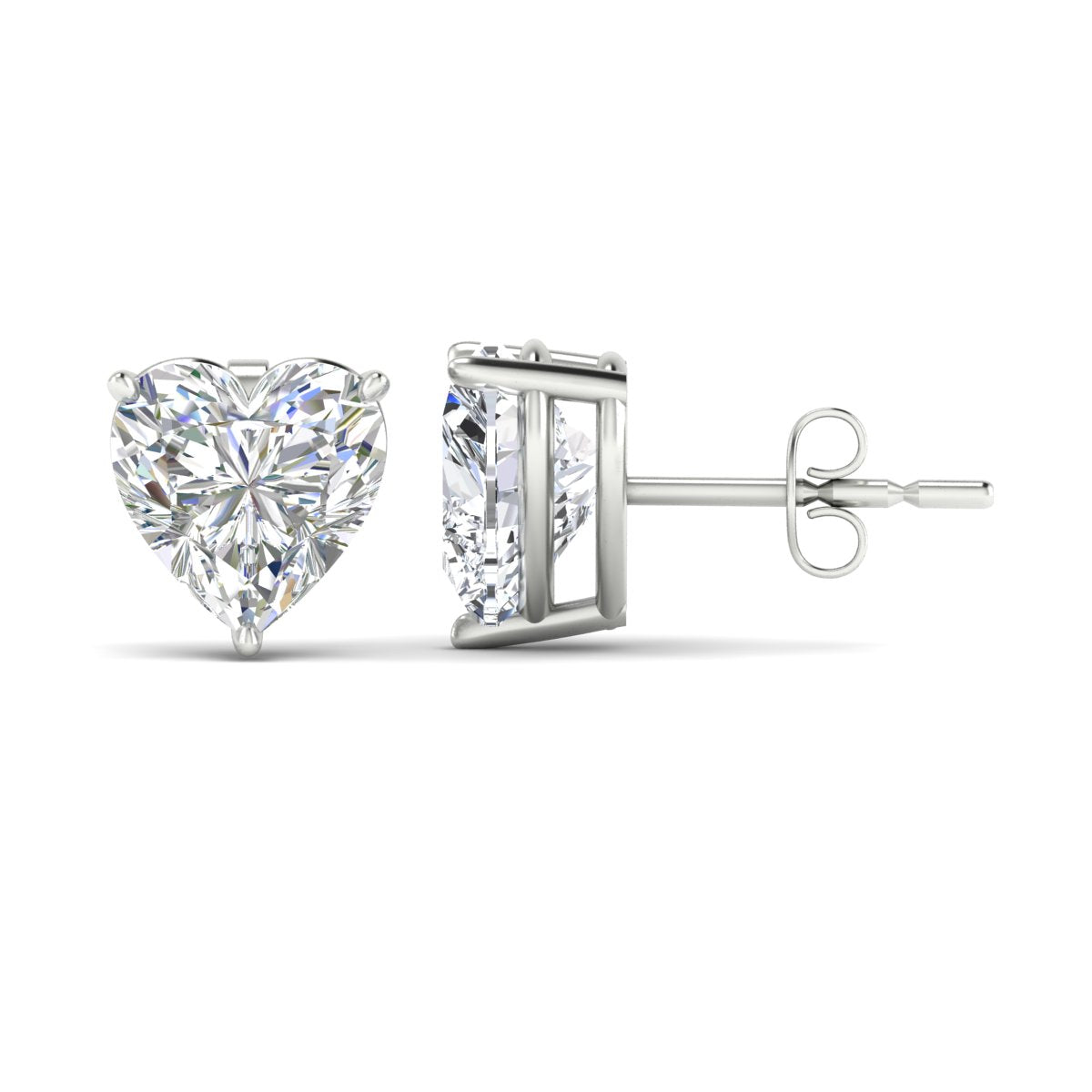 3 Prong Heart Shaped Diamond Solitaire Stud Earring in Basket Setting