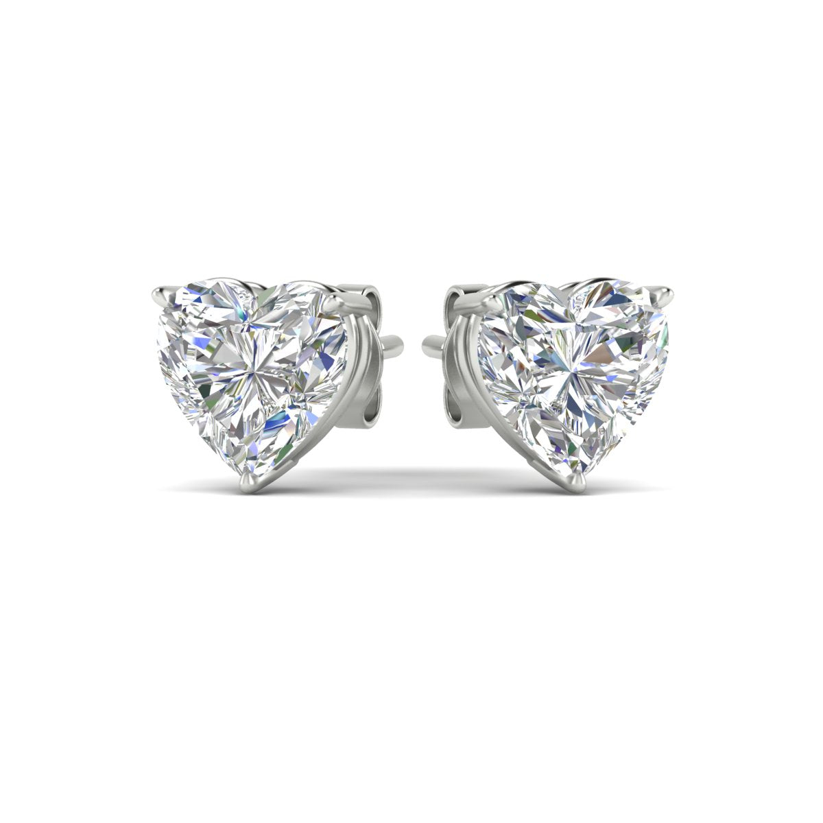 3 Prong Heart Shaped Diamond Solitaire Stud Earring in Basket Setting