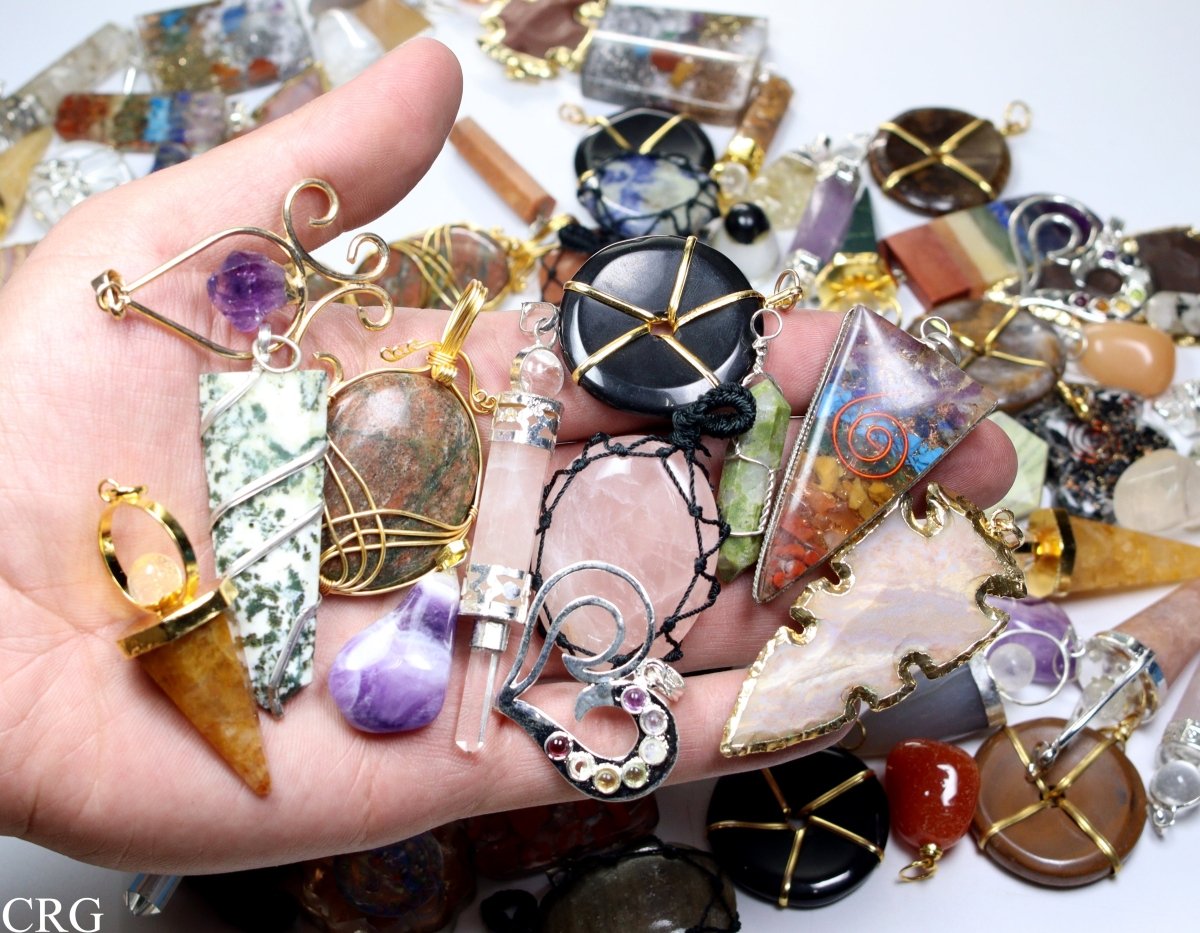 100 PC - Assorted Gemstone Pendants / Silver Plated