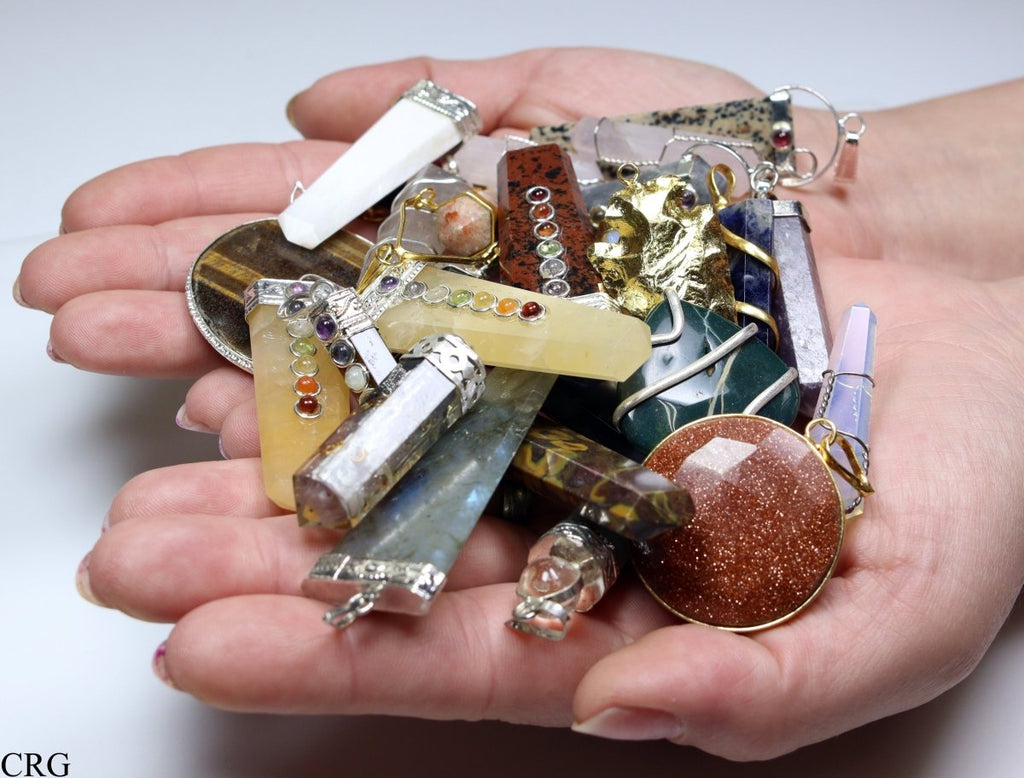 100 PC - Assorted Gemstone Pendants / Silver Plated