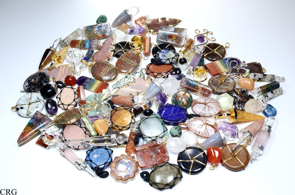 100 PC - Assorted Gemstone Pendants / Silver Plated