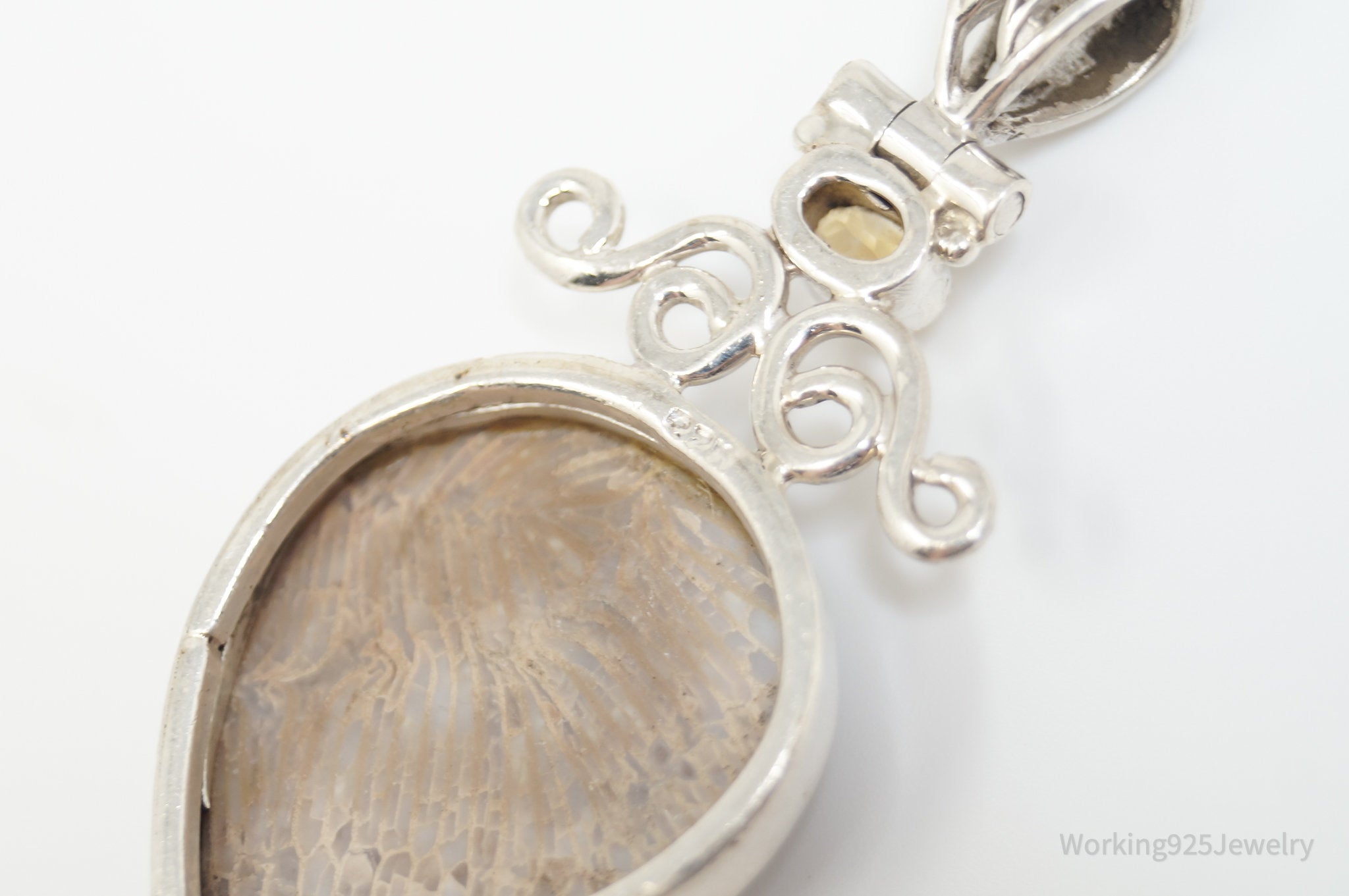 Vintage Large Cream Gemstone Citrine Scroll Sterling Silver Necklace Pendant | Jewelry > Necklaces > Pendants | Wiccan Center