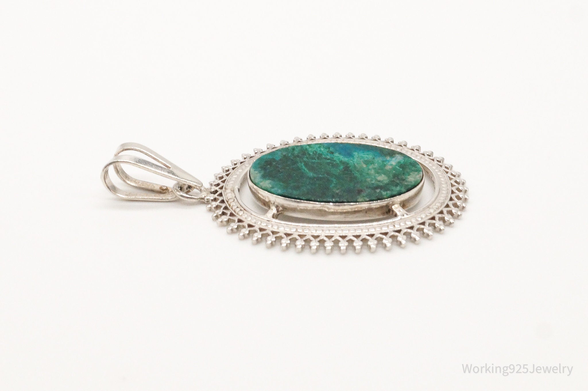 Vintage Large Chrysocolla Sterling Silver Pendant | Jewelry > Necklaces > Pendants | Wiccan Center