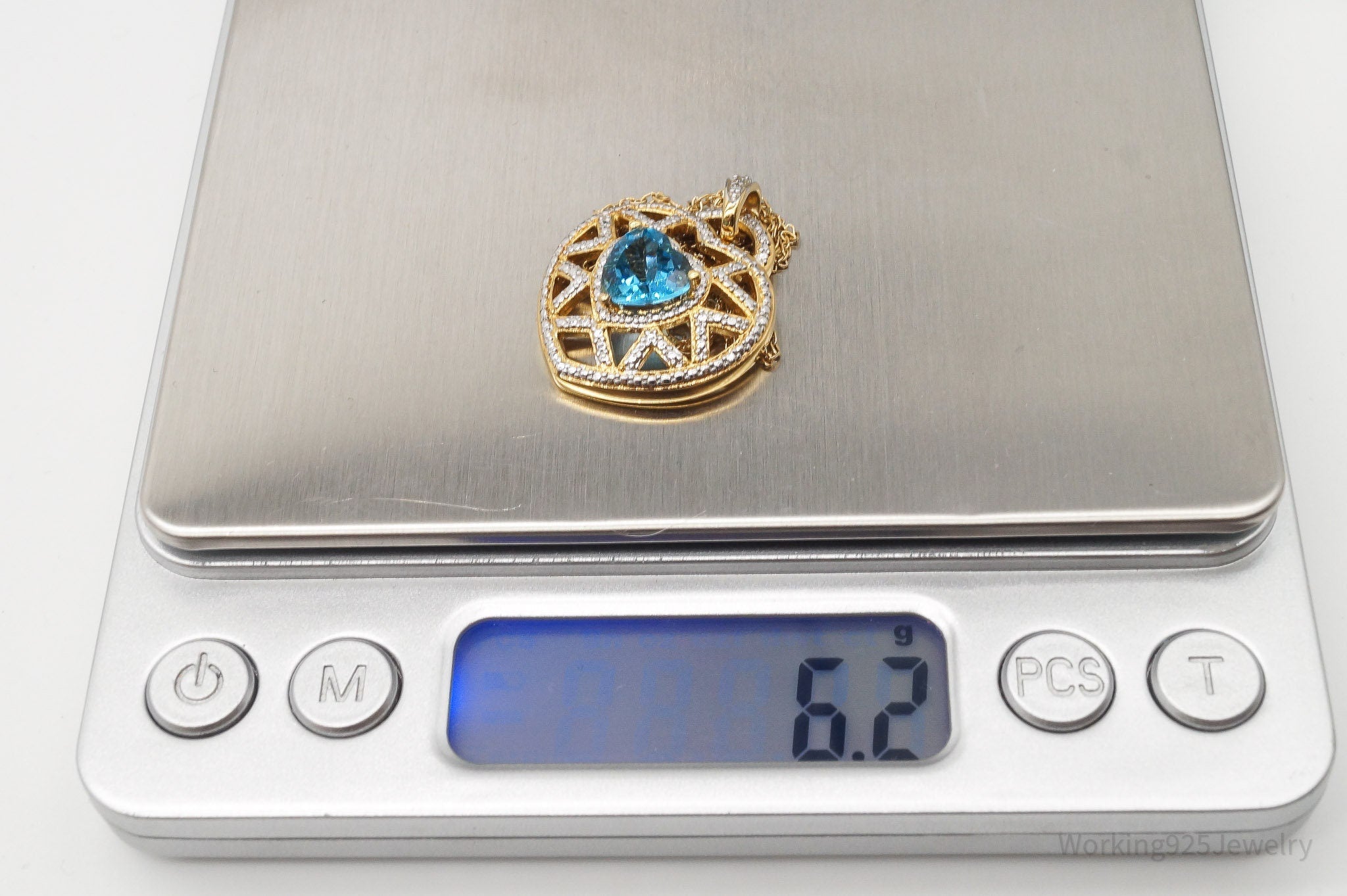 Vintage Blue Topaz Gold Vermeil Sterling Silver Heart Necklace | Jewelry > Necklaces > Pendants | Wiccan Center