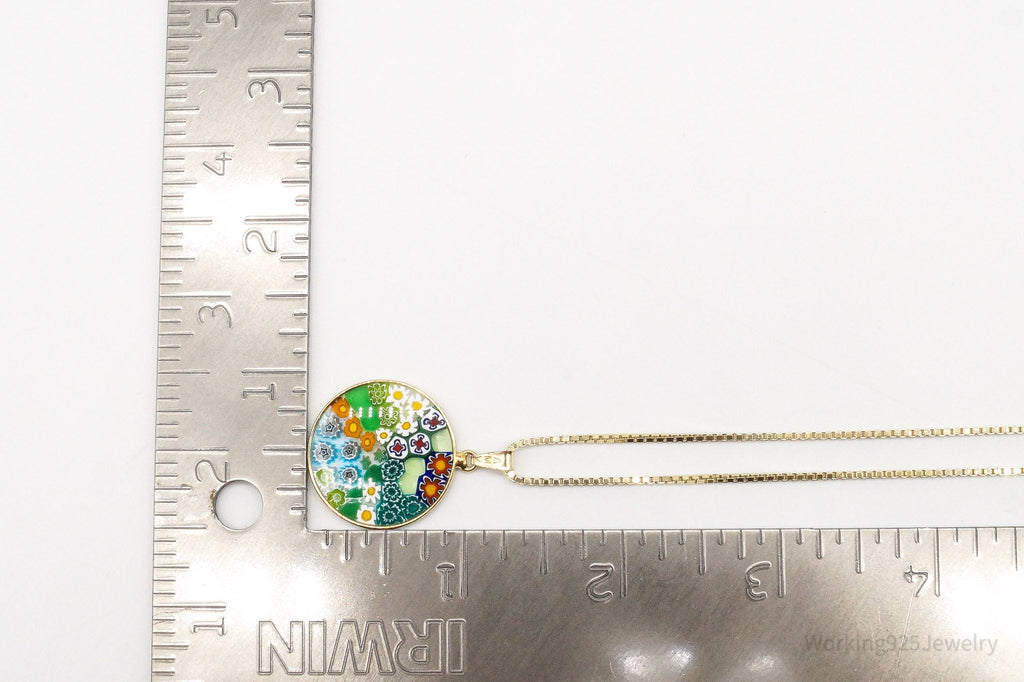 Vintage Glass Murano Millefiori Flowers Gold Vermeil Sterling Silver Necklace | Jewelry > Necklaces > Pendants | Wiccan Center