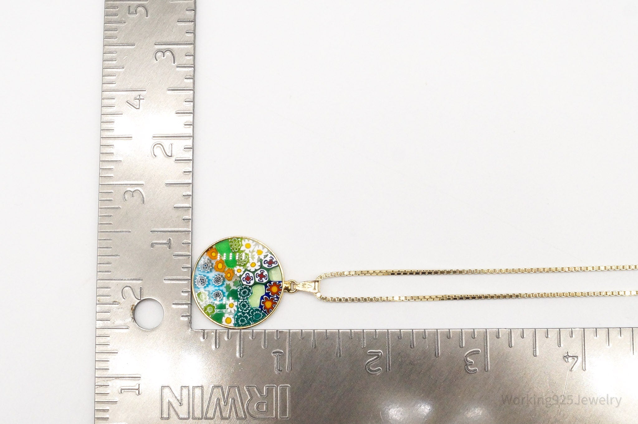 Vintage Glass Murano Millefiori Flowers Gold Vermeil Sterling Silver Necklace | Jewelry > Necklaces > Pendants | Wiccan Center
