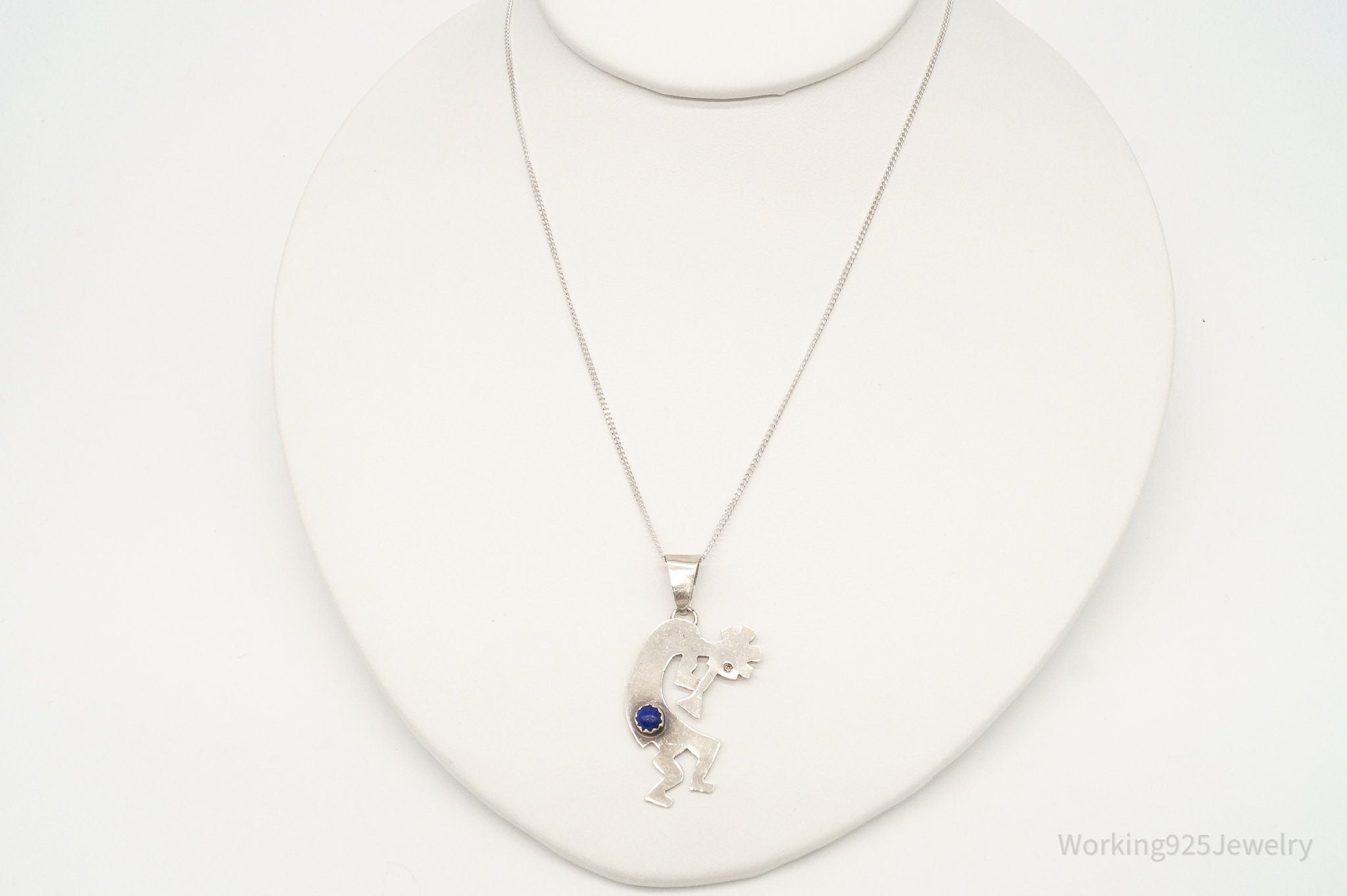 Vintage Native America Lapis Lazuli Dancing Kokopelli Sterling Silver Necklace | Jewelry > Necklaces > Pendants | Wiccan Center