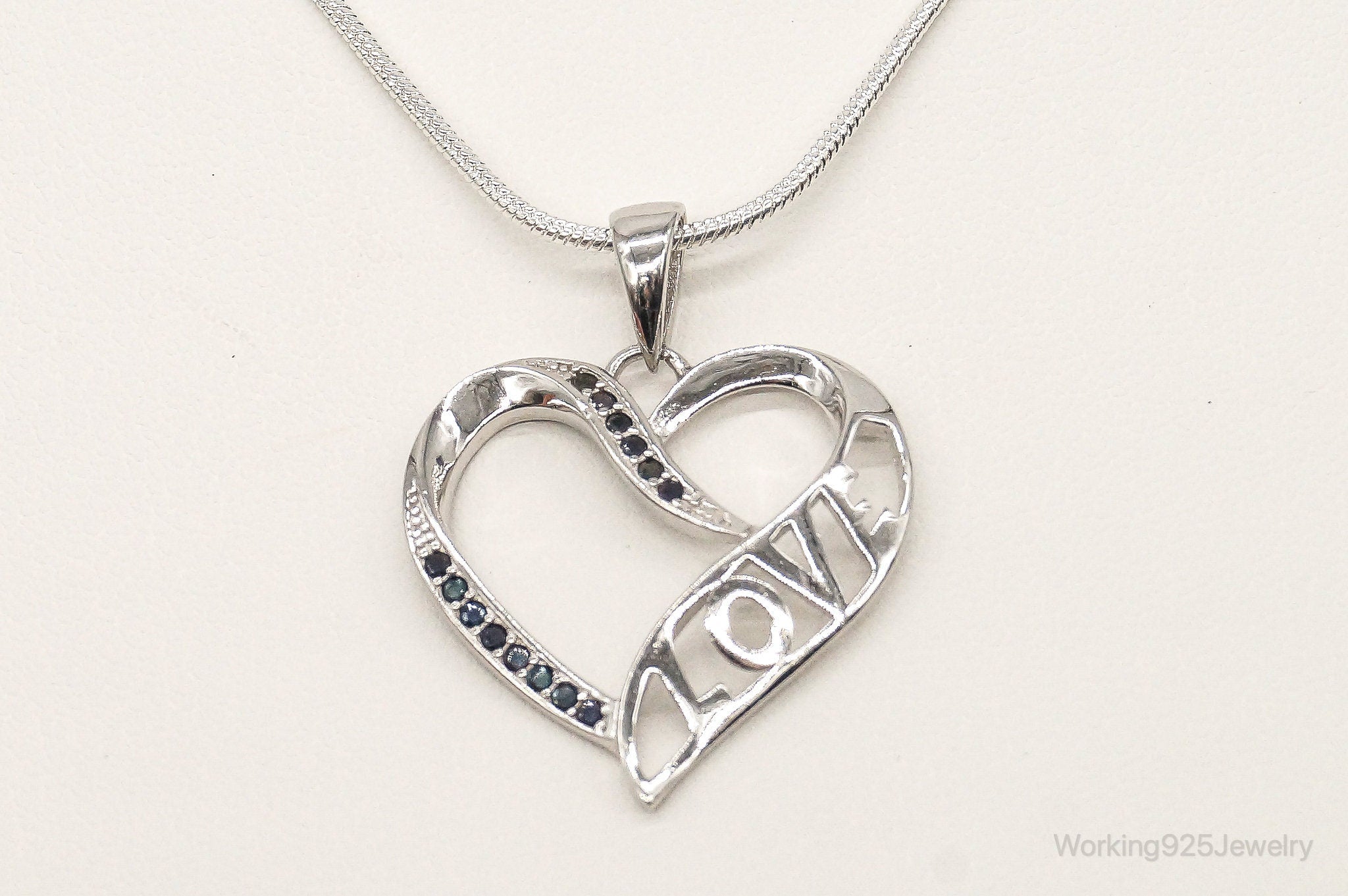 Sapphire Heart "LOVE" Sterling Silver Necklace | Jewelry > Necklaces > Pendants | Wiccan Center
