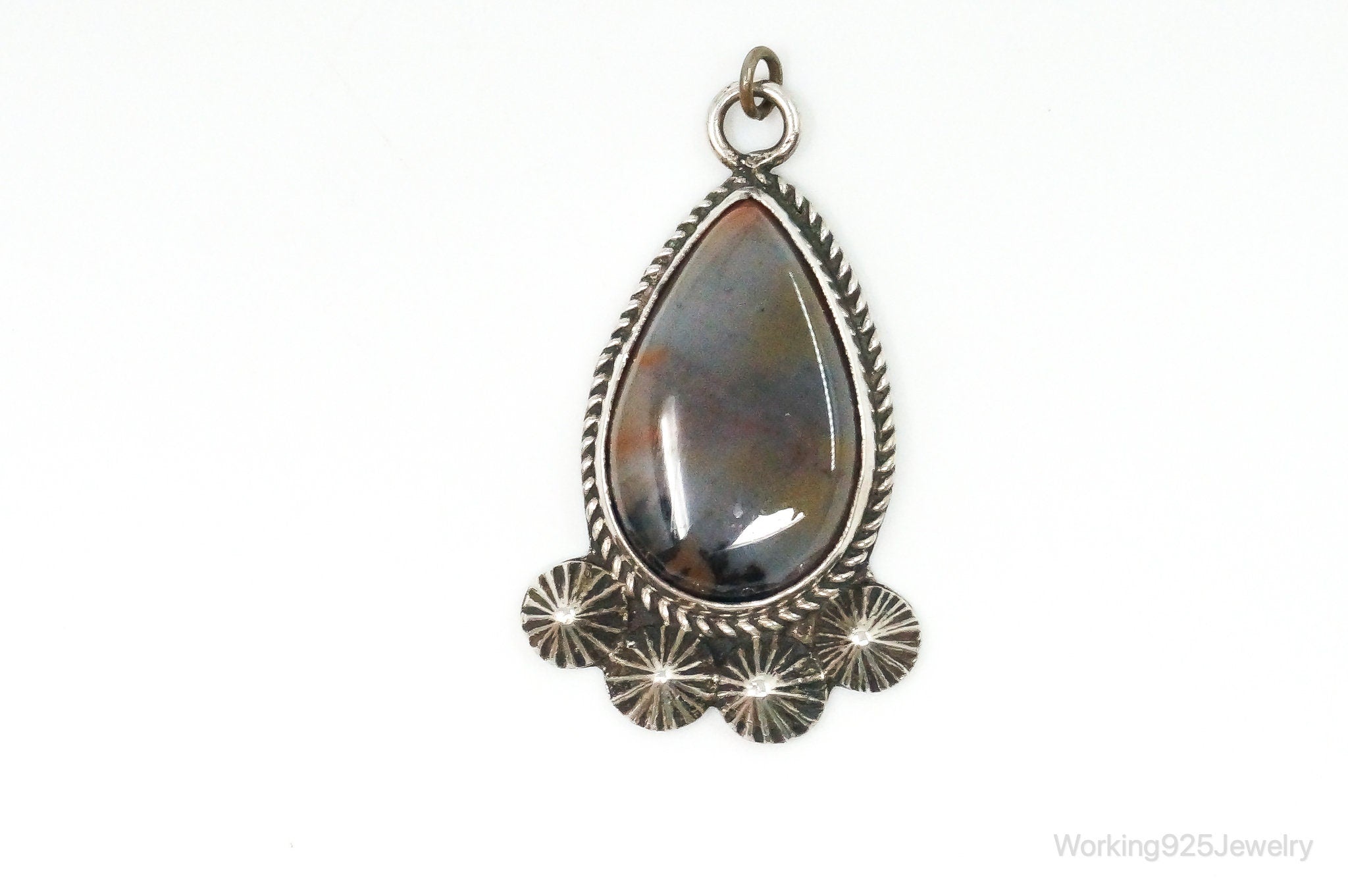 Large Vintage Native American Montana Agate Sterling Silver Pendant | Jewelry > Necklaces > Pendants | Wiccan Center