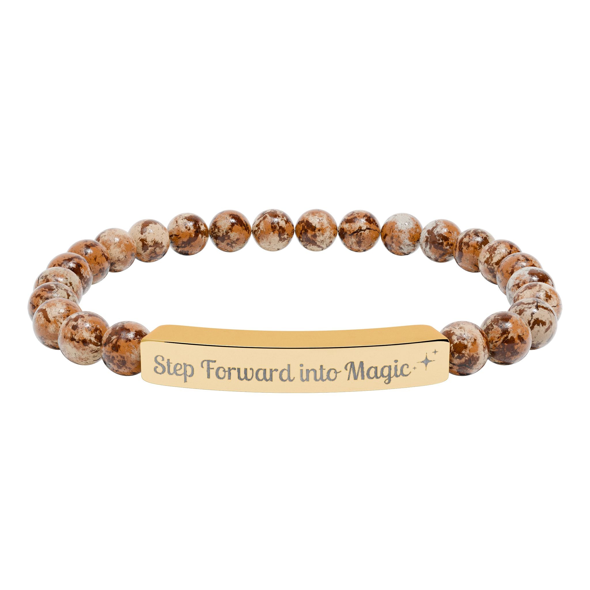 Engraved Natural Stone Stretch Bar Bracelet — "Step Forward into Magic" Motivational Beaded Bracelet | Accessories | Wiccan Center