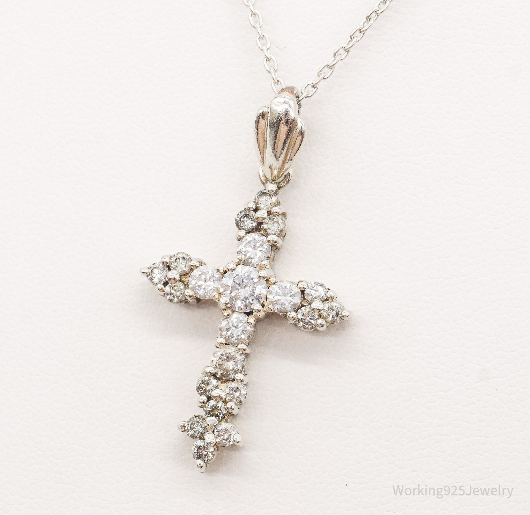 Vintage Cubic Zirconia Cross Sterling Silver Chain Necklace | Jewelry > Necklaces > Pendants | Wiccan Center