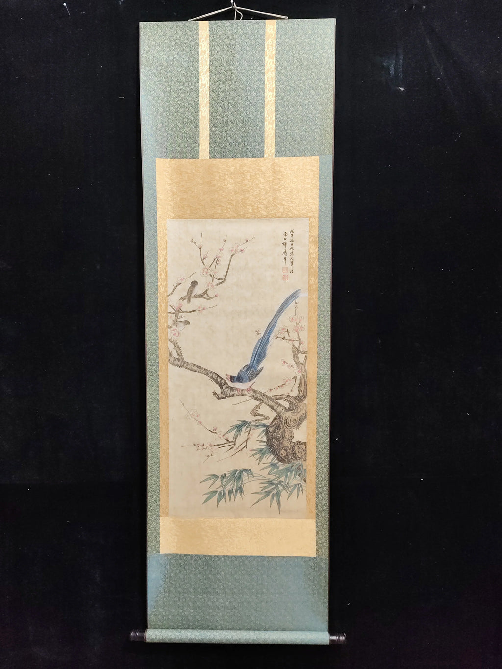 Antique Chinese Hand‑Painted Long Scroll – Bird & Flower Painting