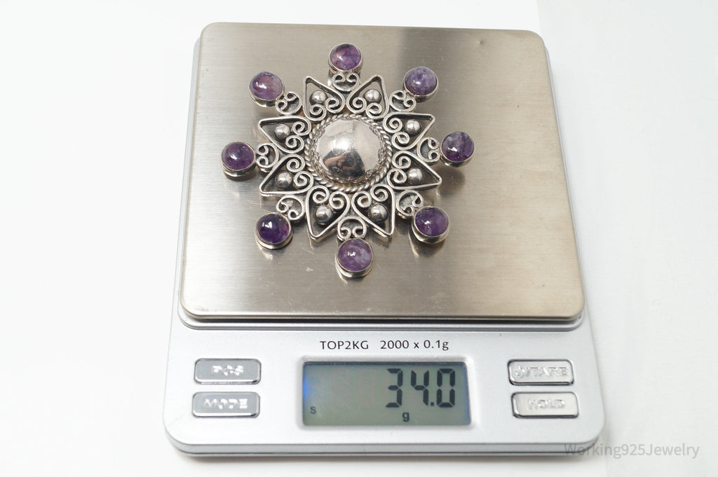 RARE Vintage Designer Carmen Beckmann Amethyst Sterling Silver Brooch Pendant | Jewelry > Necklaces > Pendants | Wiccan Center