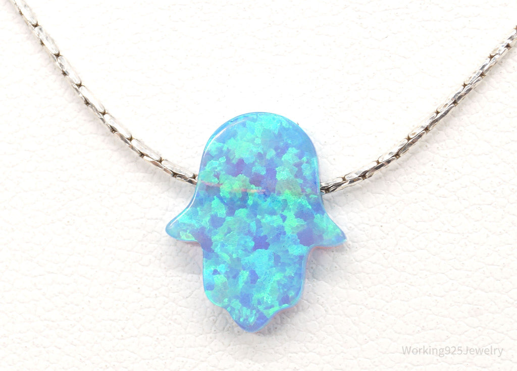 Vintage Blue Opal Hamsa Hand Sterling Silver Necklace | Jewelry > Necklaces > Pendants | Wiccan Center