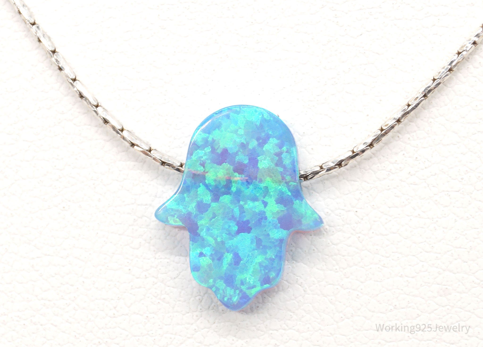 Vintage Blue Opal Hamsa Hand Sterling Silver Necklace | Jewelry > Necklaces > Pendants | Wiccan Center