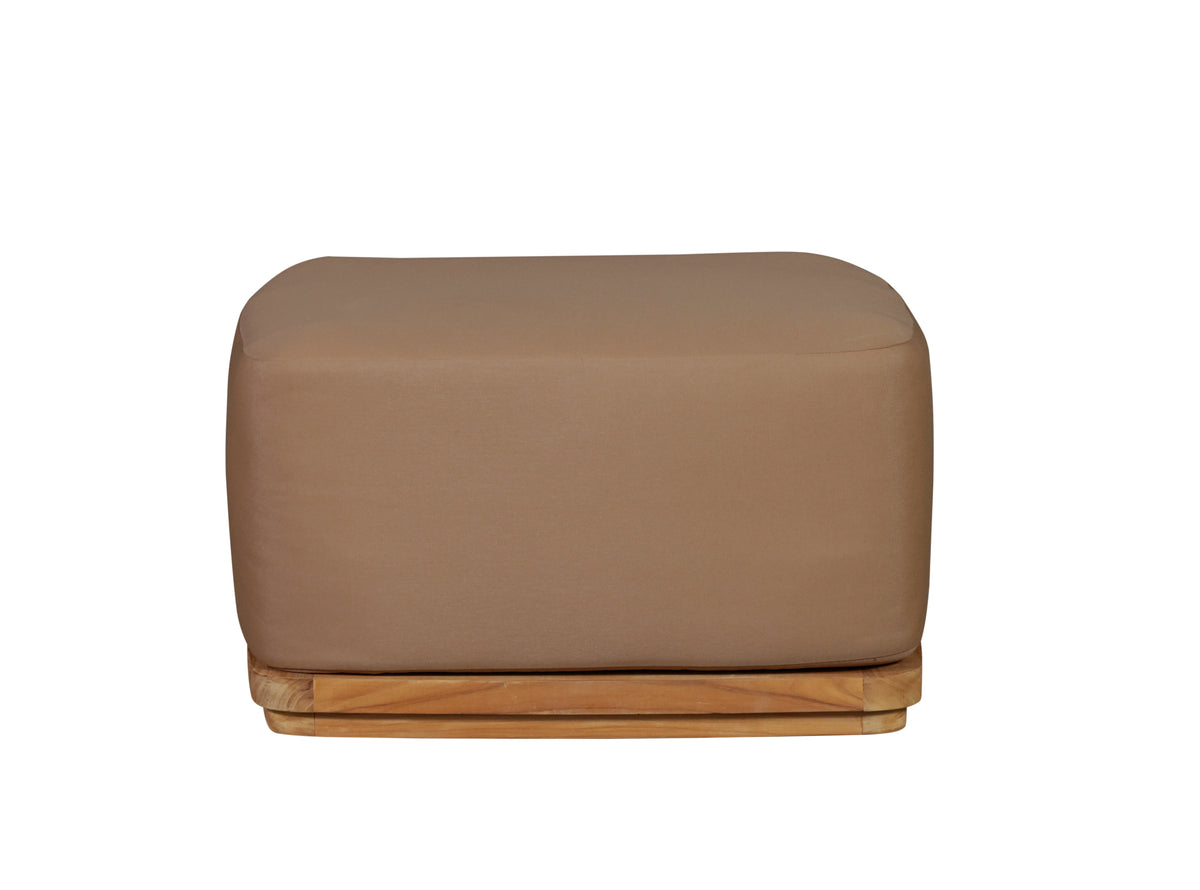 Eclipse Outdoor Solid Teak Wood Ottoman - Light Brown Fabric | | Wiccan Center