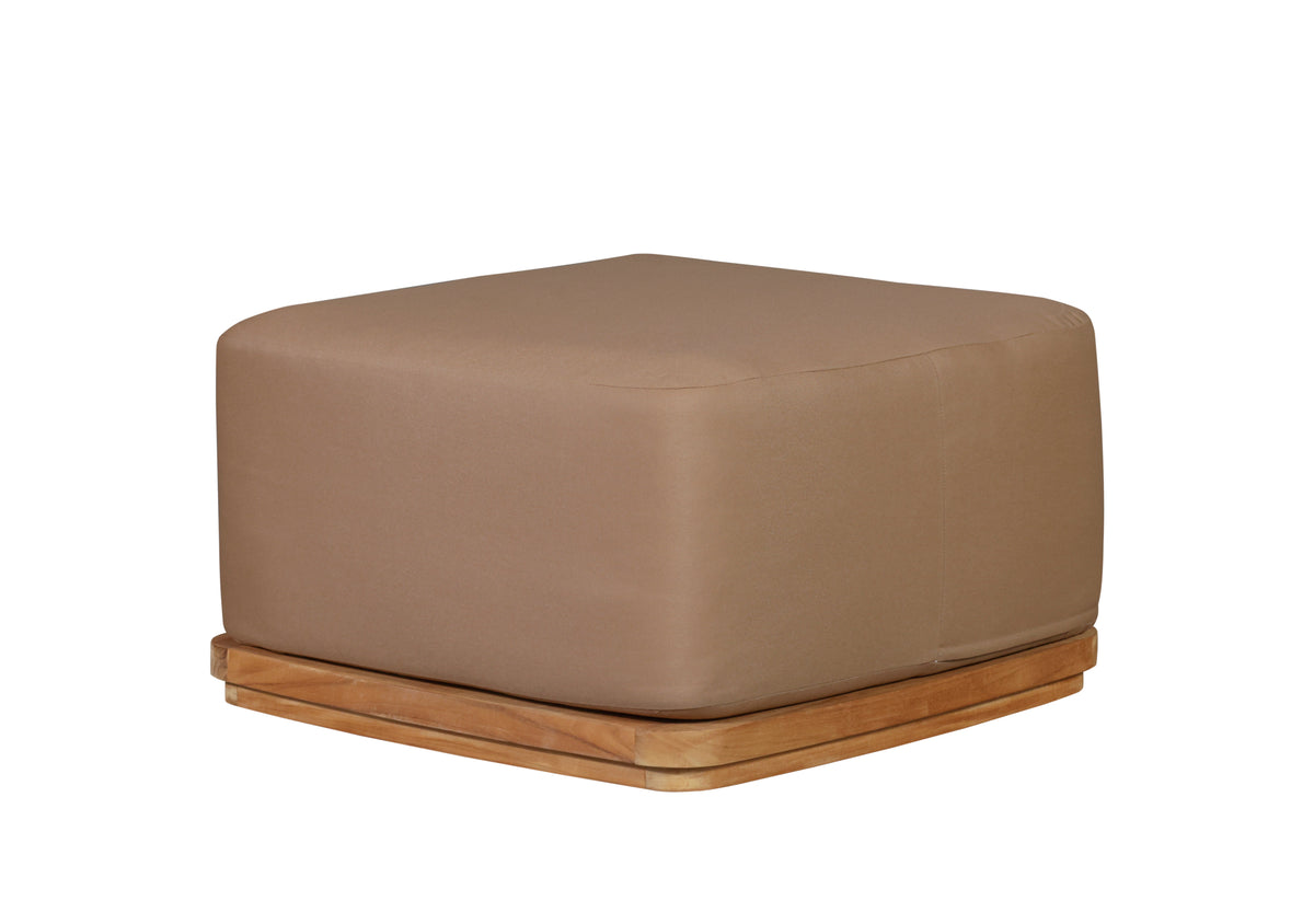 Eclipse Outdoor Solid Teak Wood Ottoman - Light Brown Fabric | | Wiccan Center
