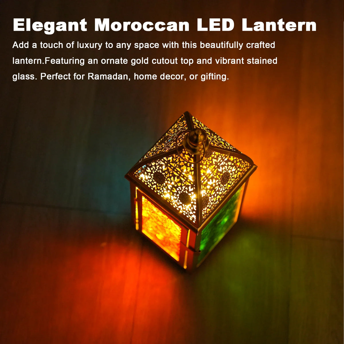 Gold Moroccan Lantern 12" H Battery Operated Decorative Lantern | Candle Holder | Wiccan Center