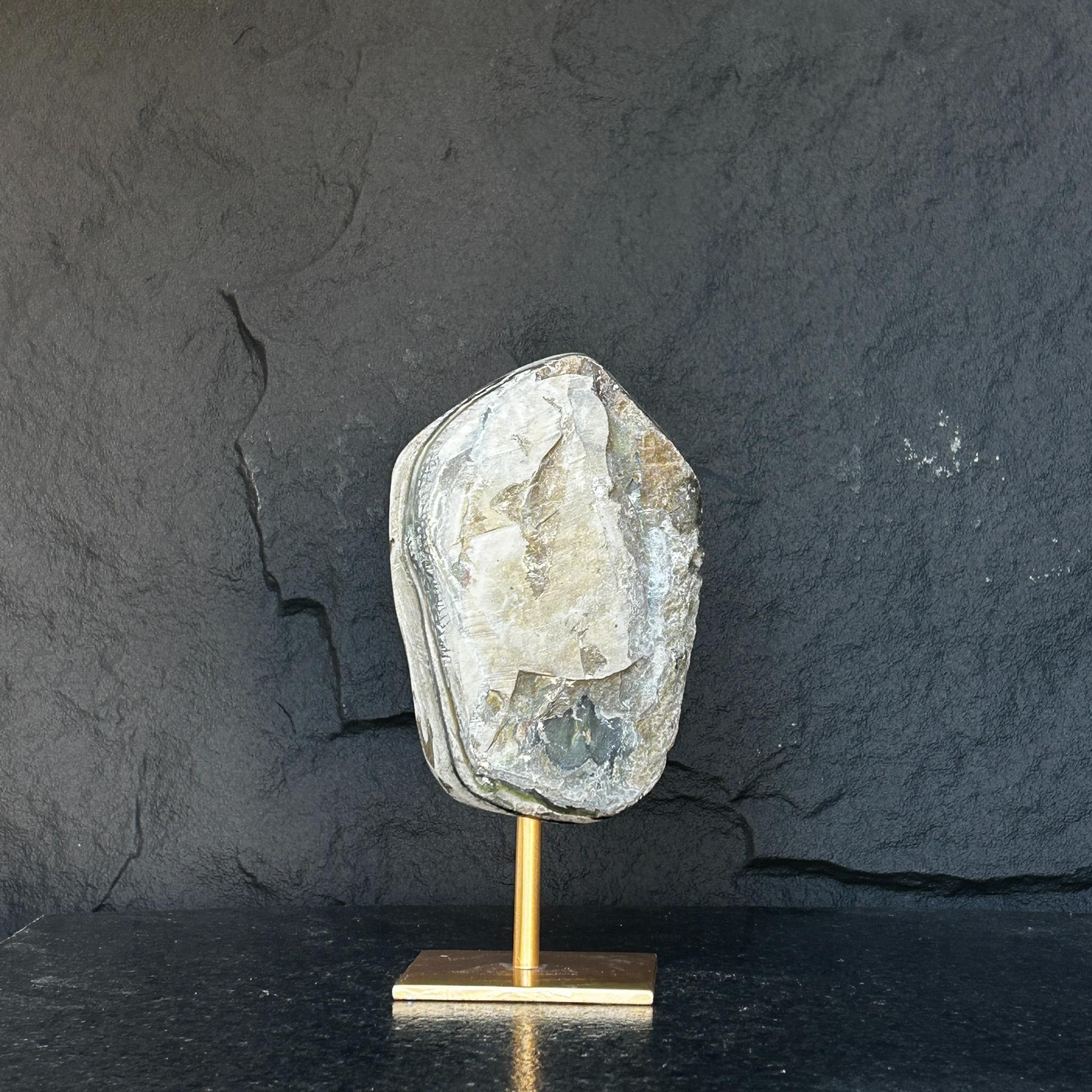 10 Inch White Quartz Geode Cave On Metallic Base | Stalactite Eye Display | Wiccan Center