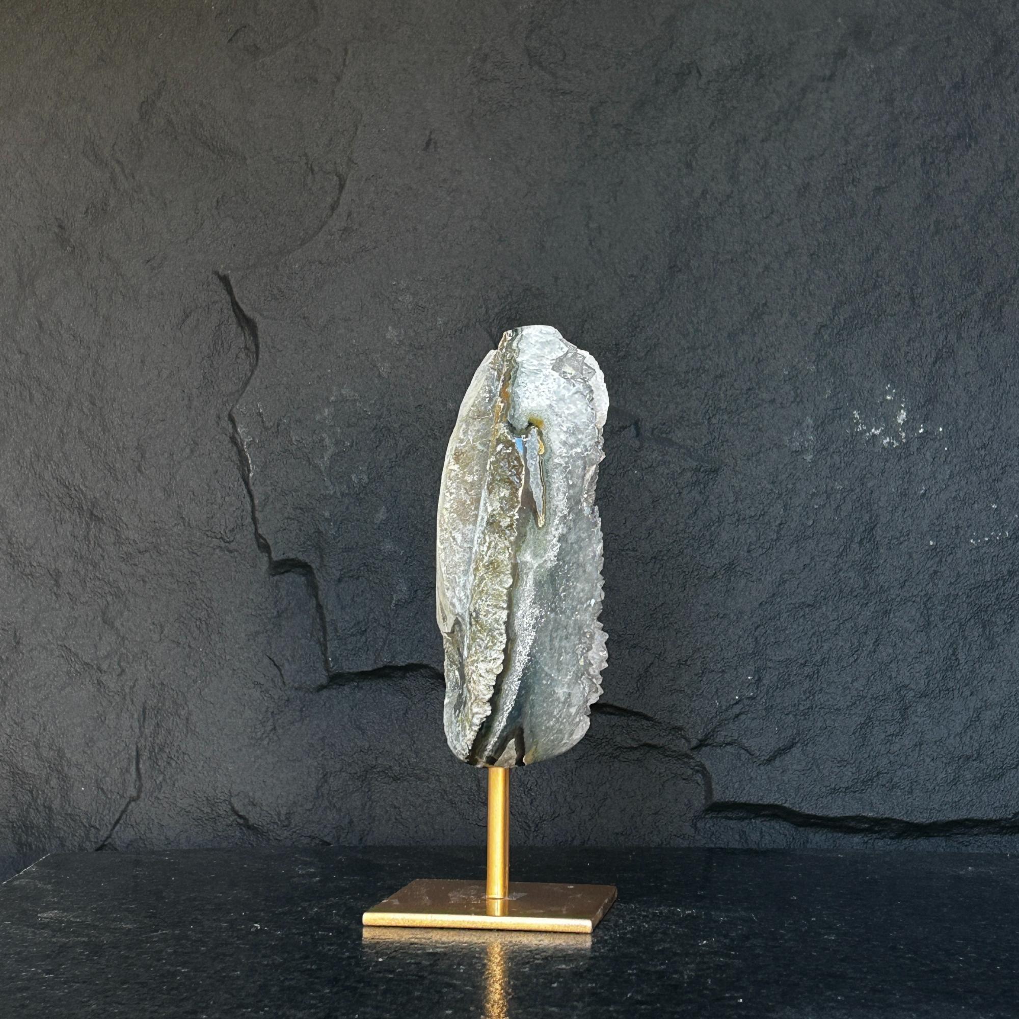 10 Inch White Quartz Geode Cave On Metallic Base | Stalactite Eye Display | Wiccan Center