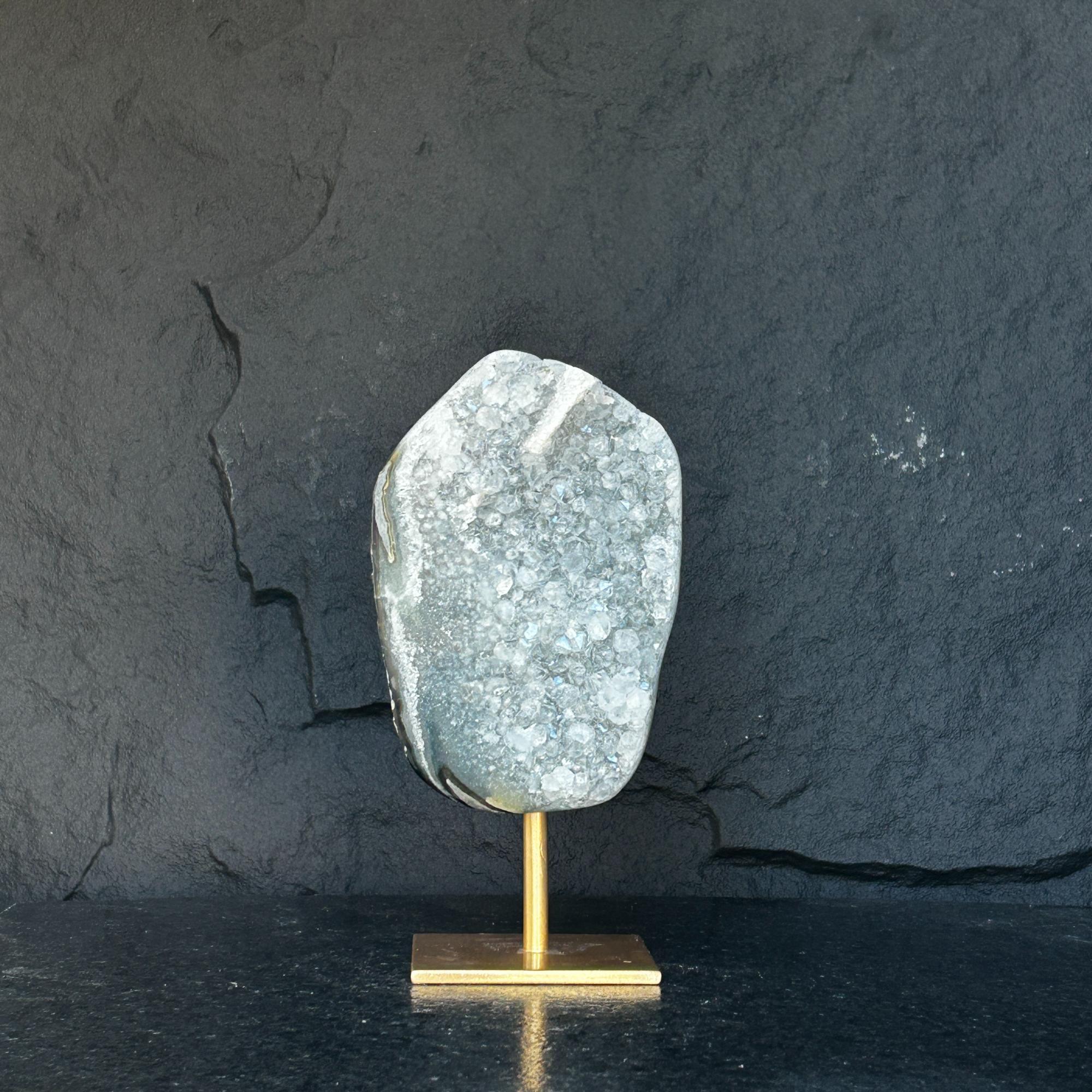 10 Inch White Quartz Geode Cave On Metallic Base | Stalactite Eye Display | Wiccan Center