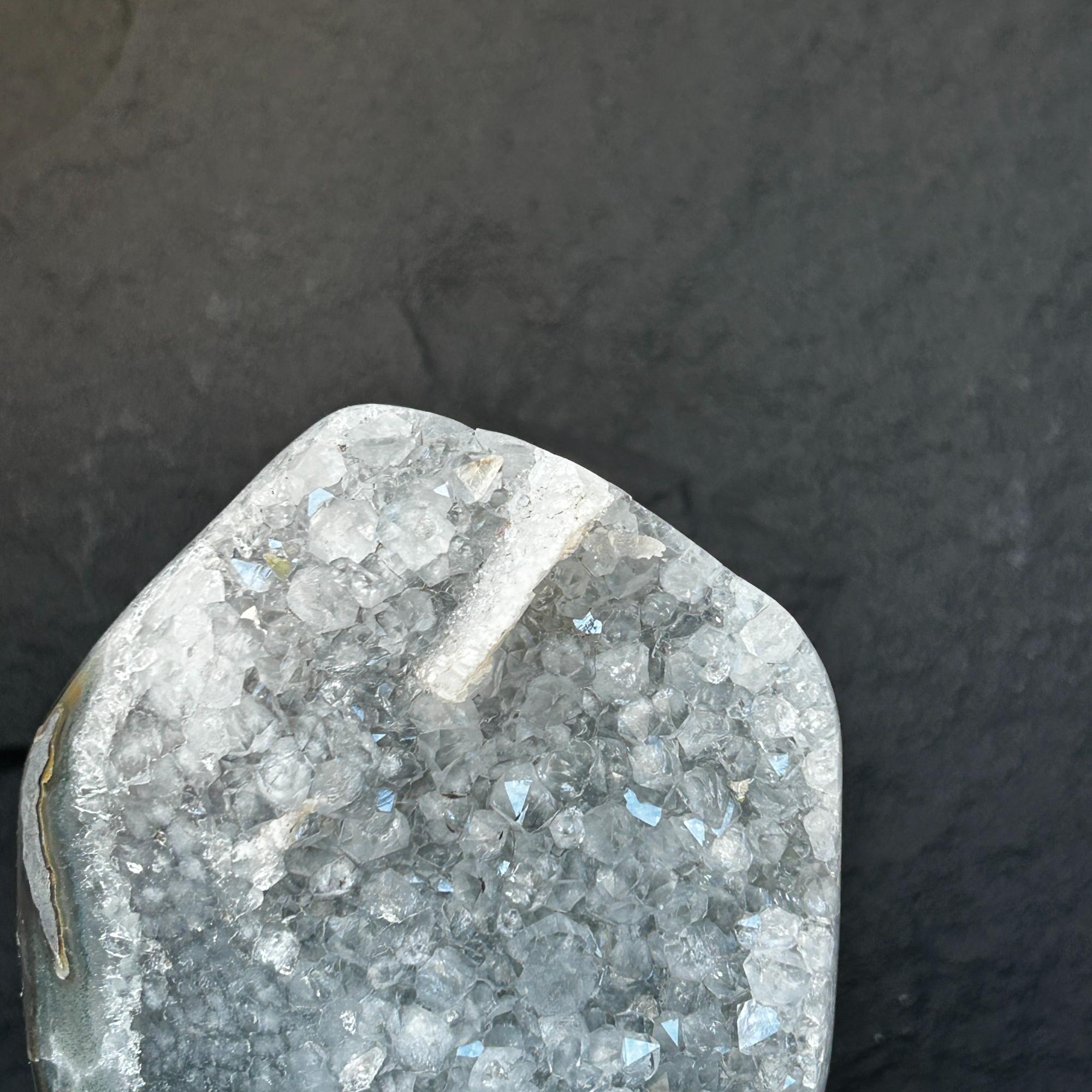 10 Inch White Quartz Geode Cave On Metallic Base | Stalactite Eye Display | Wiccan Center