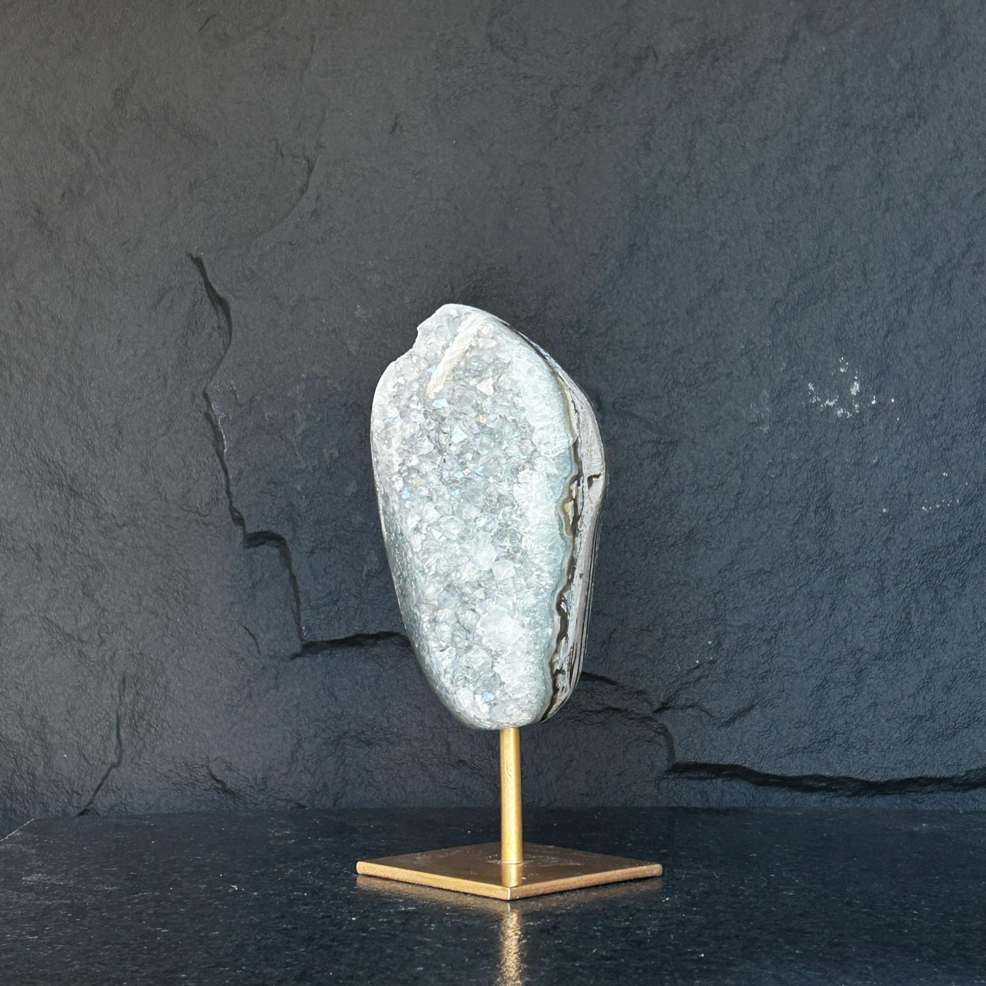 10 Inch White Quartz Geode Cave On Metallic Base | Stalactite Eye Display | Wiccan Center