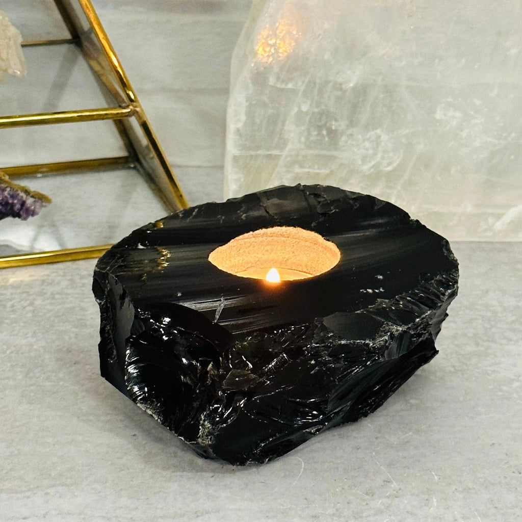 Crystal Obsidian Votive Tea Light Candle Holder