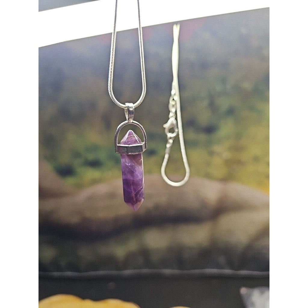 Amethyst Crystal Hexagon Pendant Necklace — 16in Silver Chain | CrystalCloud Company