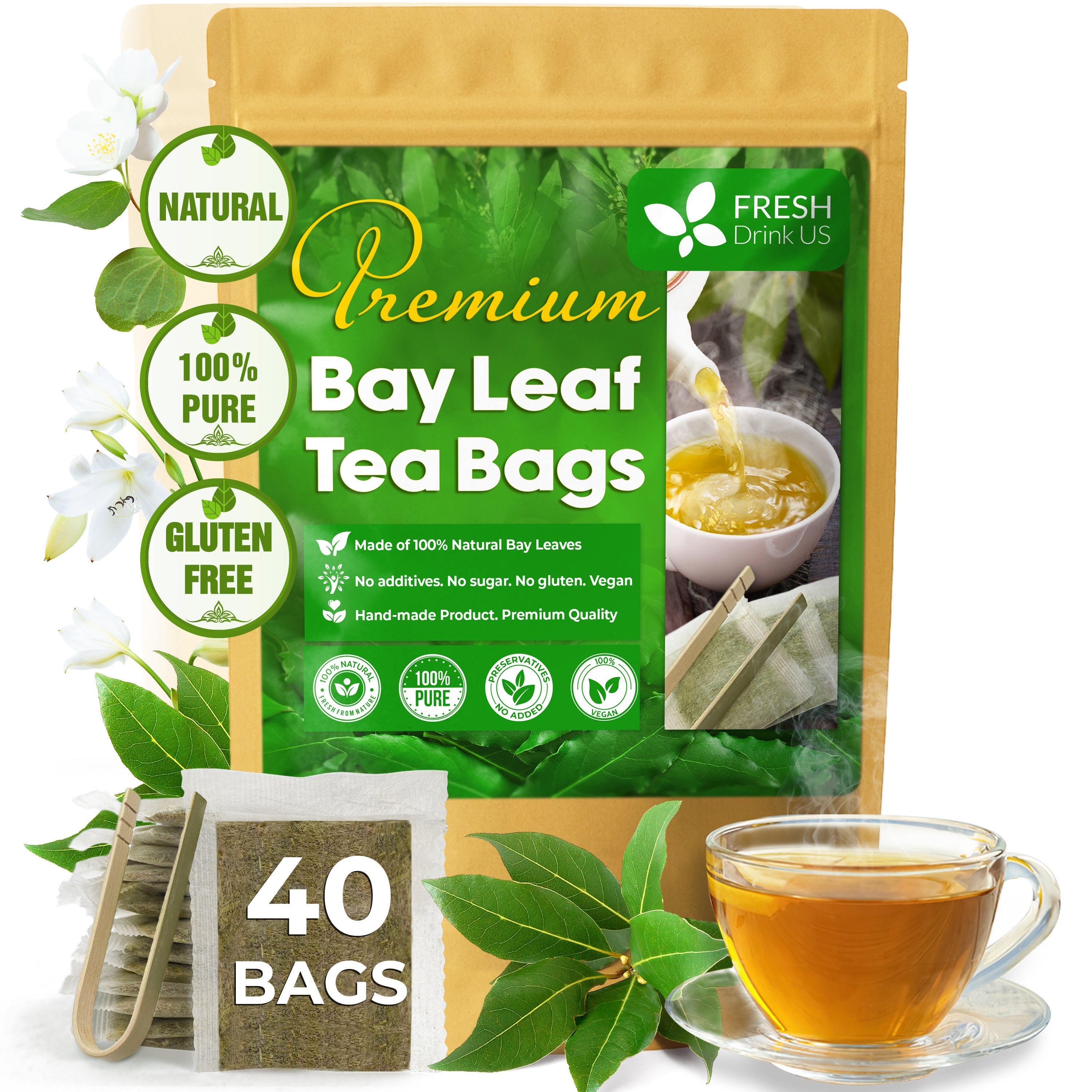Premium Dried Bay Leaves, Tea Bags, Powder, Bay Leaves Spice, Whole Nice Leaves, Wildcrafted, Fresh Harvested, Bay Leaves For Cooking, Sugar-Free, Gluten Free, Caffeine Free, Vegan | Tea | Wiccan Center