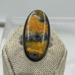 Sterling Silver Bezeled Oval Bumblebee Jasper Ring - Size 7 - Joy, Strength, & Personal Power | Rings | Wiccan Center