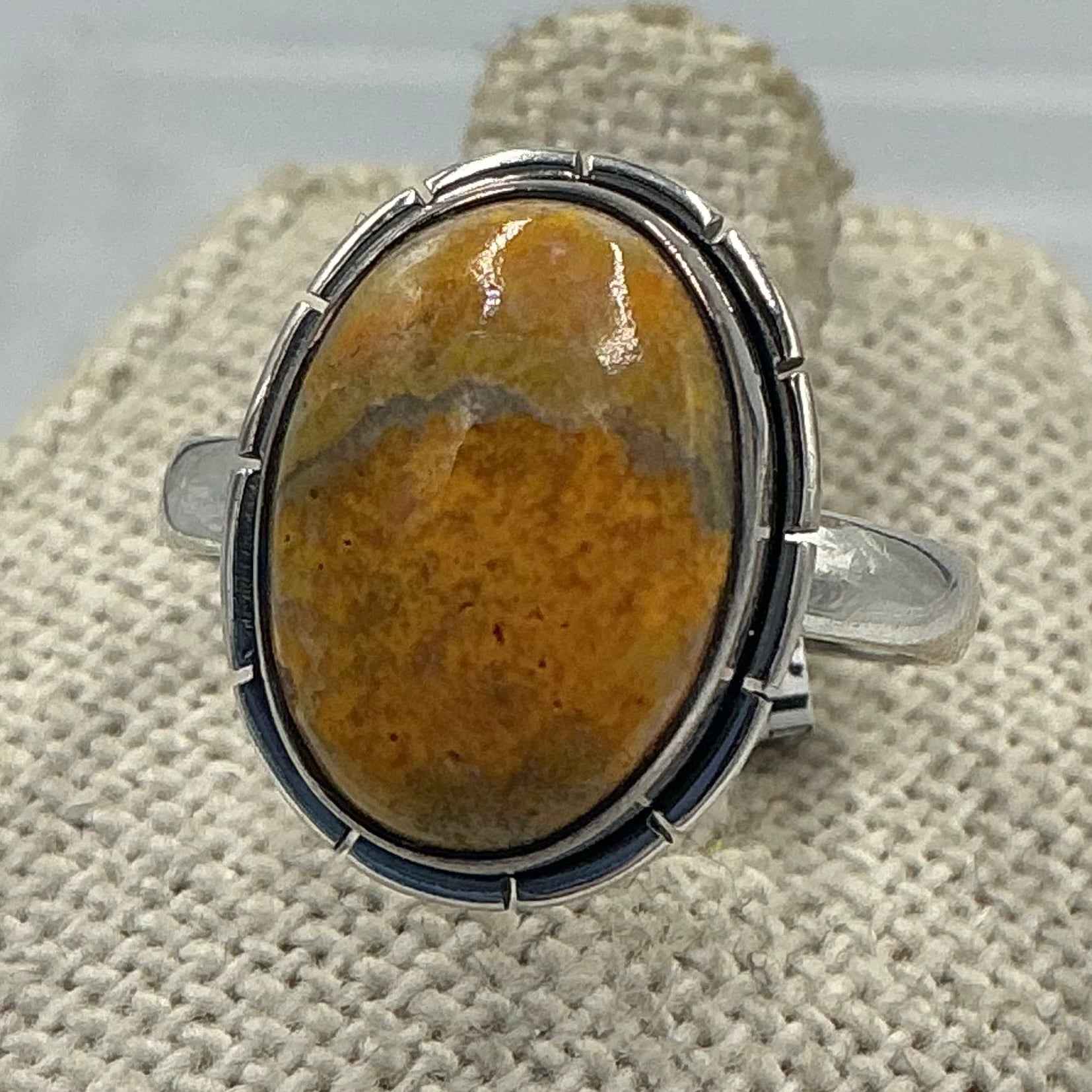 Sterling Silver Lined Oval Bumblebee Jasper Ring - Size 7 - Joy, Strength, & Personal Power | Rings | Wiccan Center