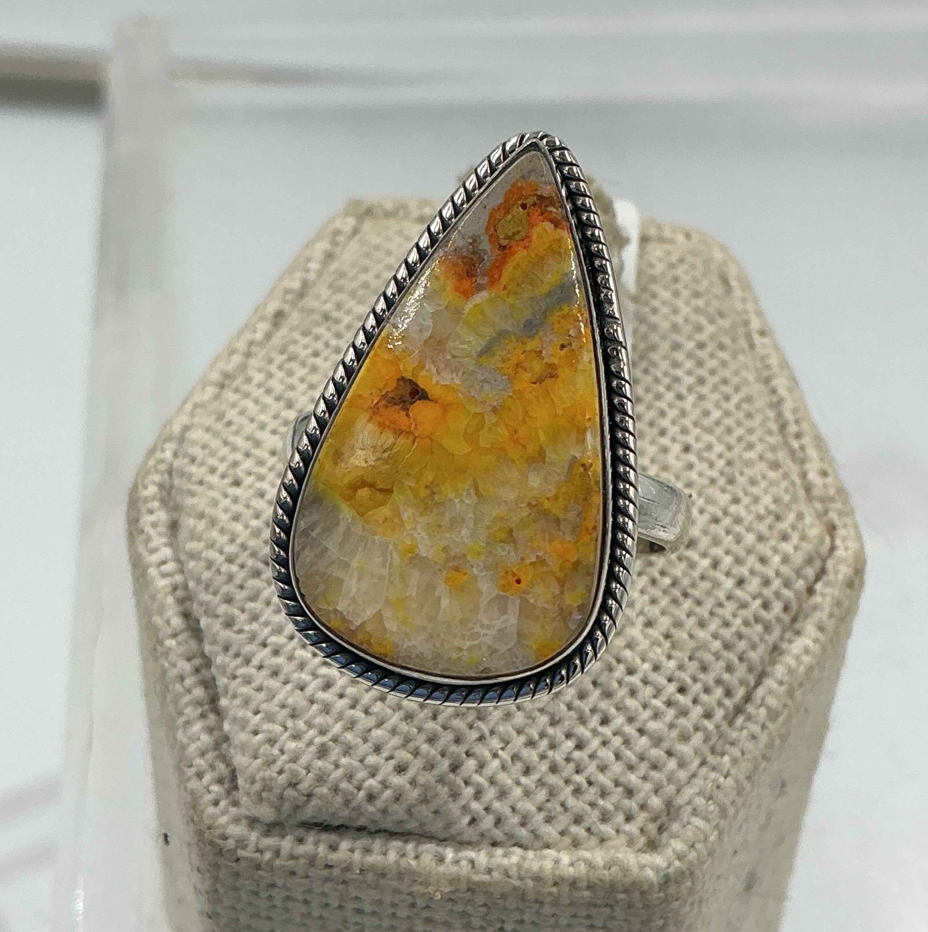 Sterling Silver Bezeled Teardrop Bumblebee Jasper Ring - Size 8 - Joy, Strength, & Personal Power | Rings | Wiccan Center
