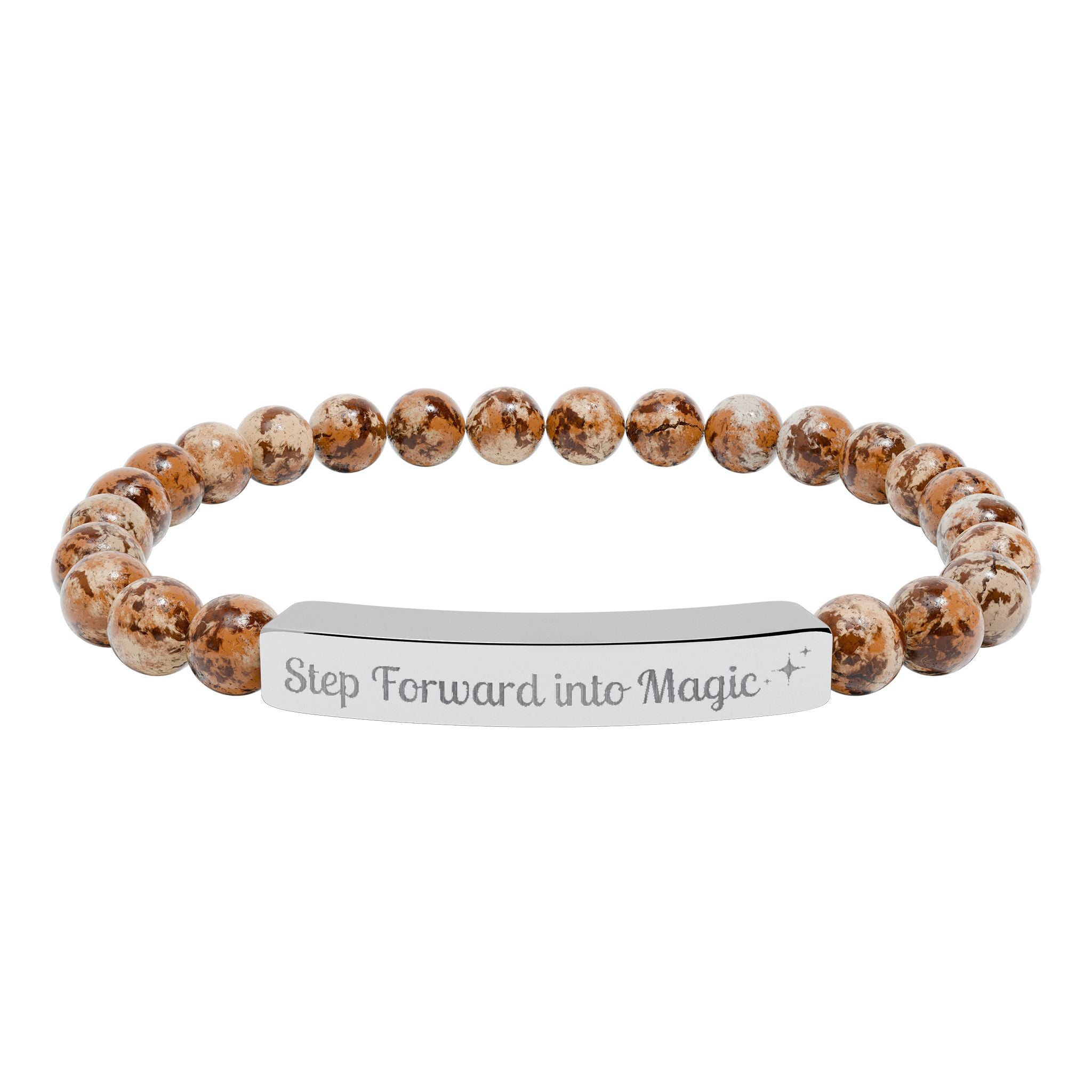 Engraved Natural Stone Stretch Bar Bracelet — "Step Forward into Magic" Motivational Beaded Bracelet | Accessories | Wiccan Center