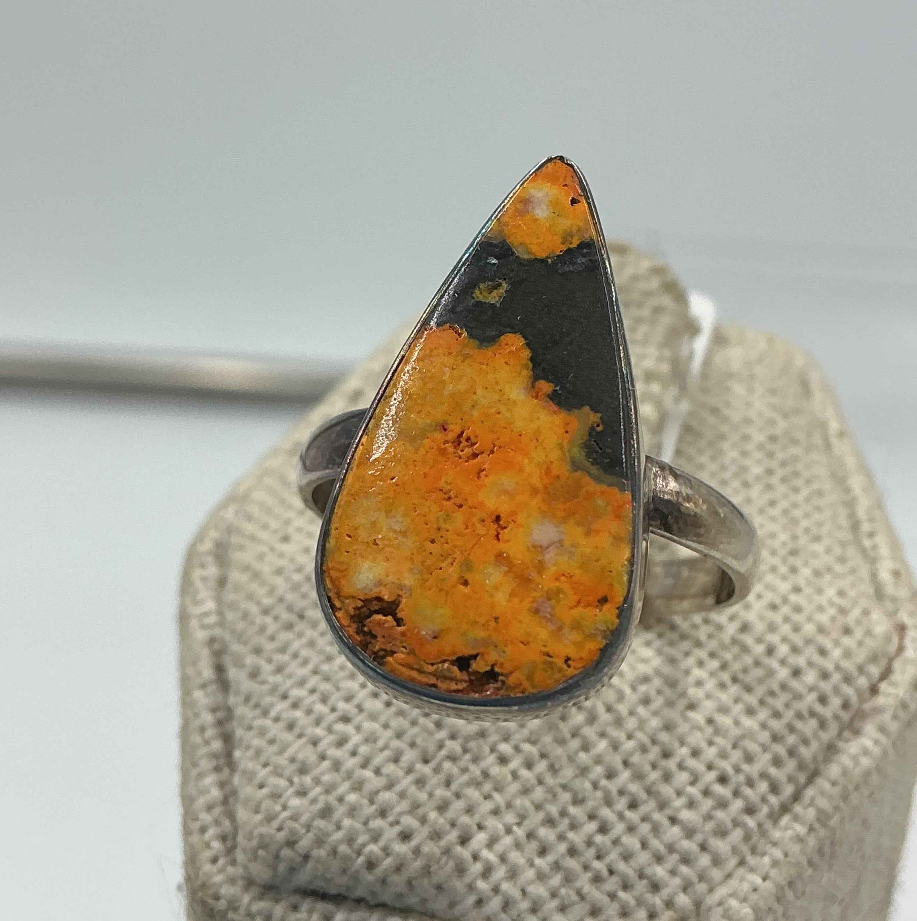 Sterling Silver Teardrop Bumblebee Jasper Ring - Size 10 - Joy, Strength, & Personal Power | Rings | Wiccan Center