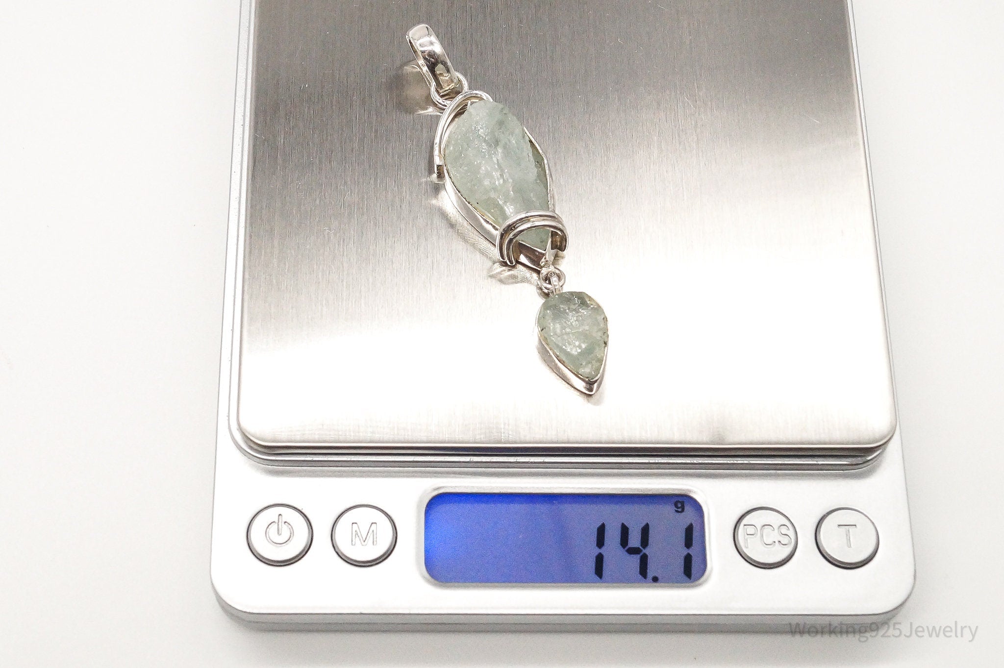 Vintage Designer SJ Large Green Calcite Sterling Silver Pendant | Jewelry > Necklaces > Pendants | Wiccan Center