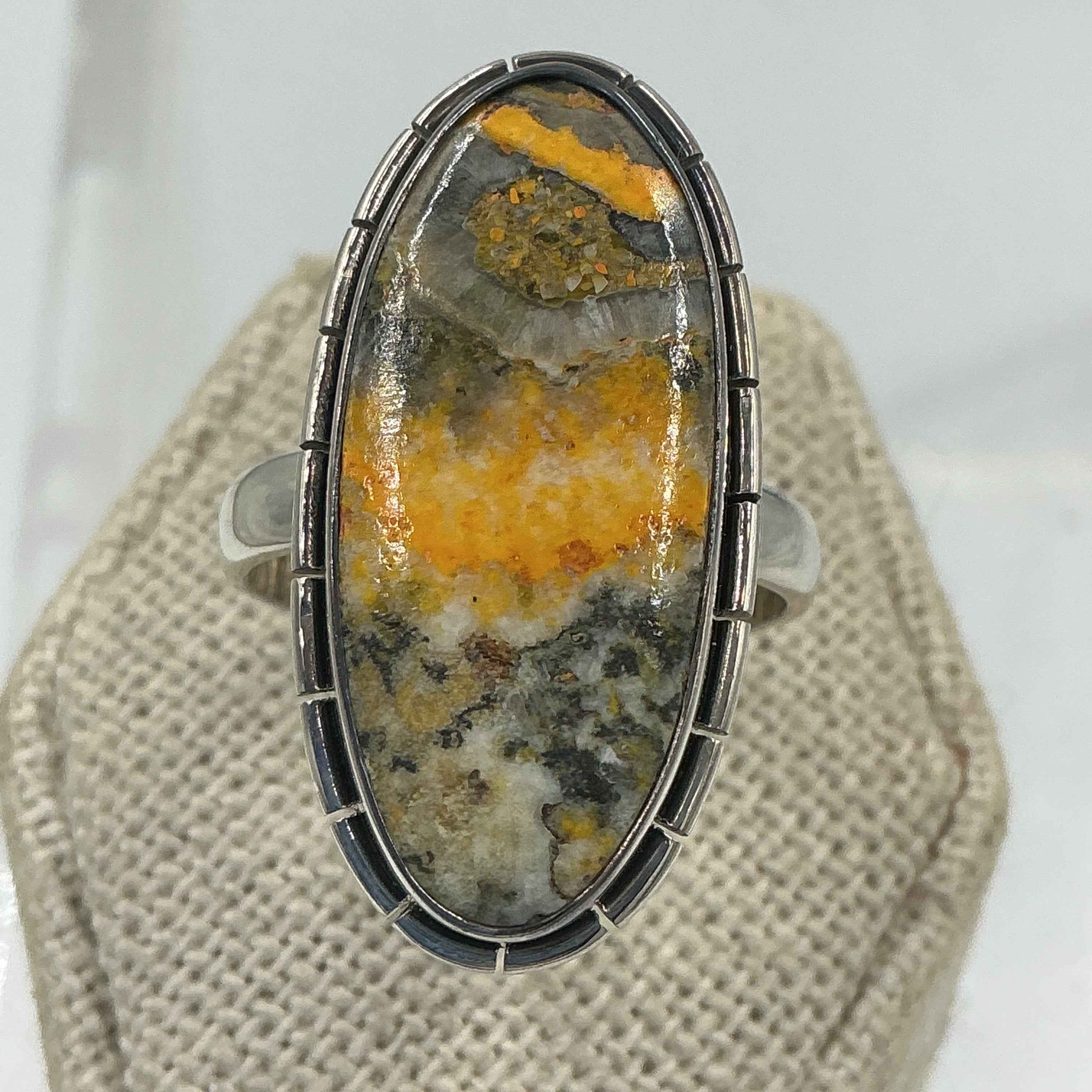 Sterling Silver Lined Oval Bumblebee Jasper Ring - Size 9 - Joy, Strength, & Personal Power | Rings | Wiccan Center