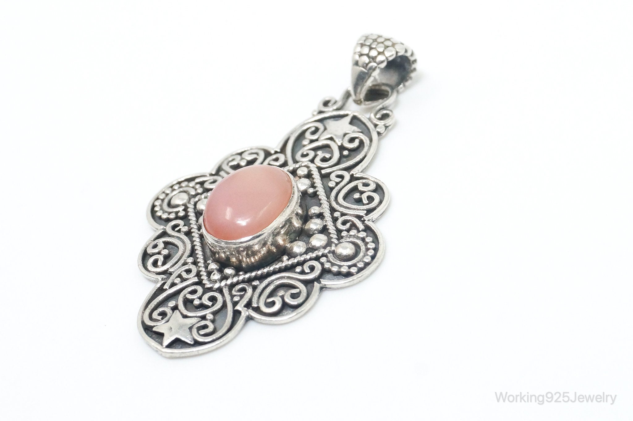 Vintage Pink Gemstone Bali Style Sterling Silver Dangle Pendant | Jewelry > Necklaces > Pendants | Wiccan Center