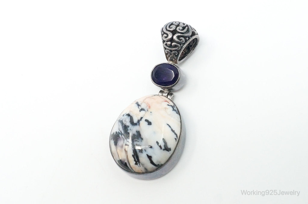 Vintage Large Zebra Jasper Amethyst Sterling Silver Necklace Pendant | Jewelry > Necklaces > Pendants | Wiccan Center