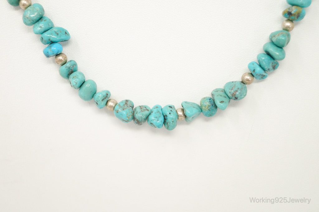 Vintage Native American Unsigned Turquoise Beaded Sterling Silver Necklace | Jewelry > Necklaces > Pendants | Wiccan Center