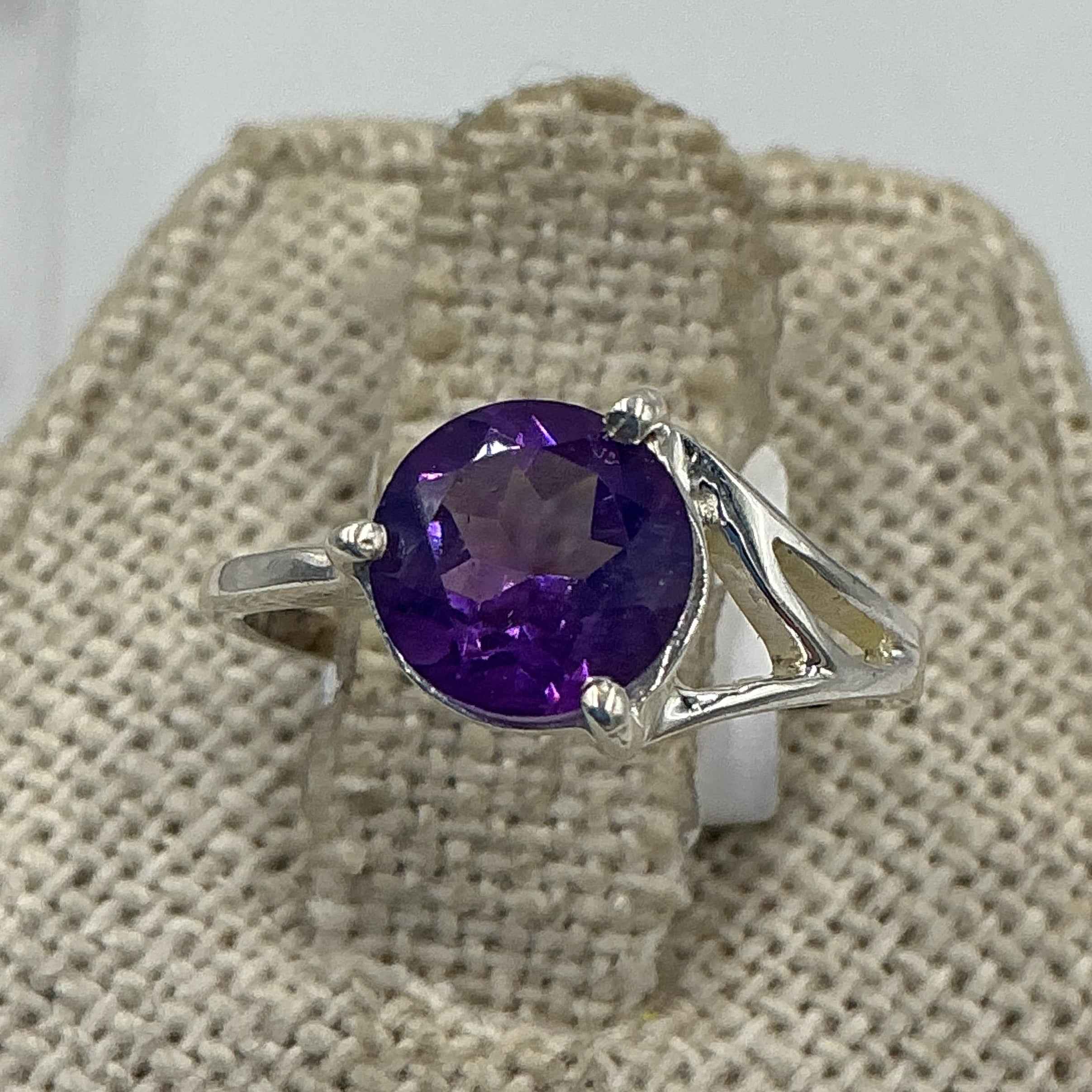 Sterling Silver Asymmetrical Banded Amethyst Ring – Size 5 – Calm, Intuition & Spiritual Protection | Rings | Wiccan Center