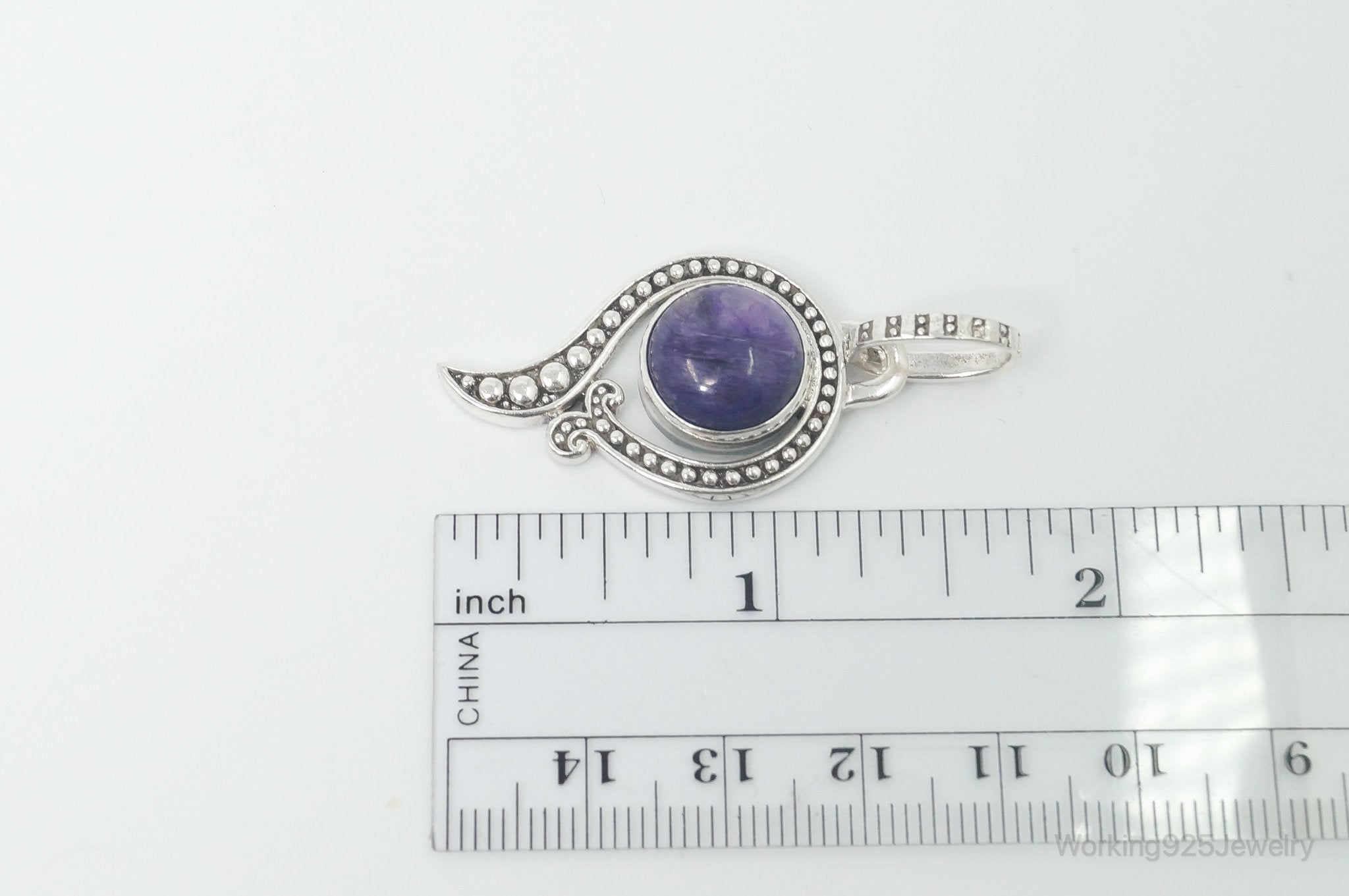 Vintage Art Deco Charoite Sterling Silver Necklace Pendant | Jewelry > Necklaces > Pendants | Wiccan Center