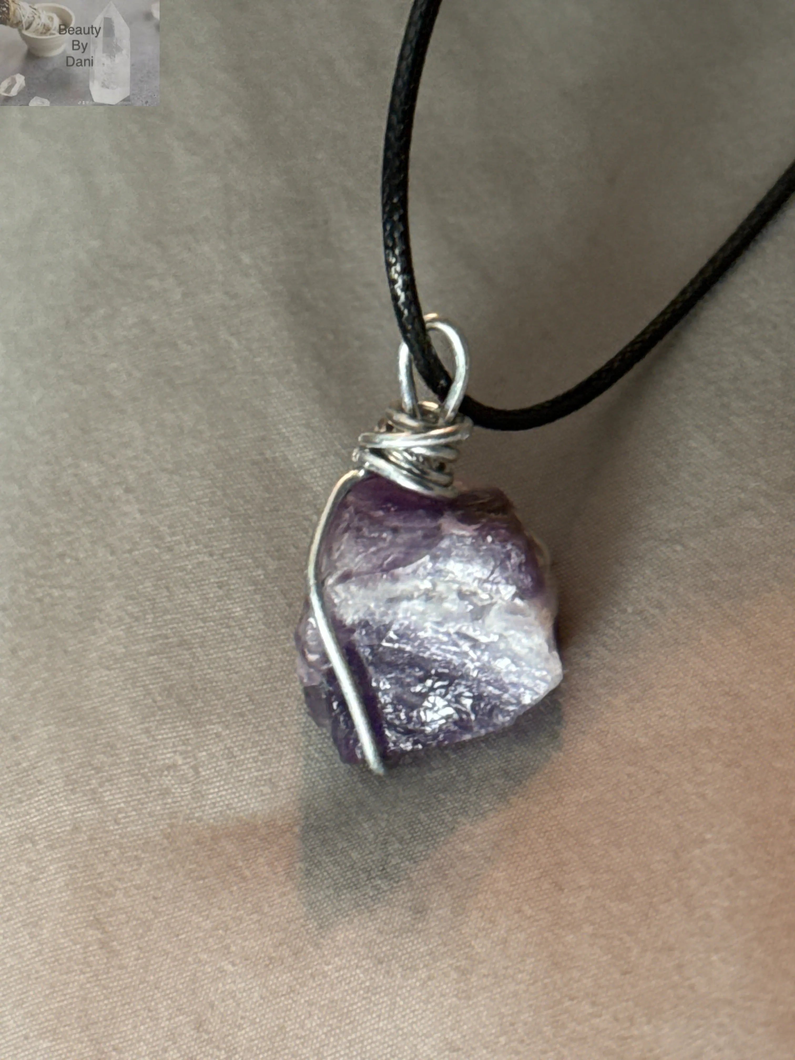 Amethyst Gemstone Necklace with Stainless Steel and Leather