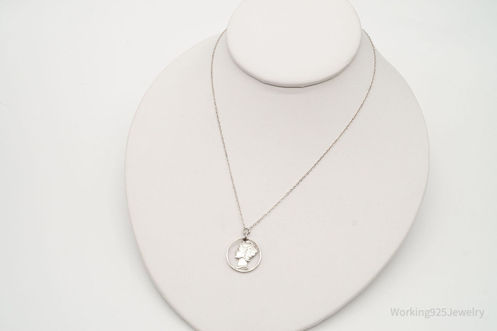 Vintage 1944 Mercury Dime Coin Cut Out Pendant - Sterling Silver Chain Necklace | Jewelry > Necklaces > Pendants | Wiccan Center