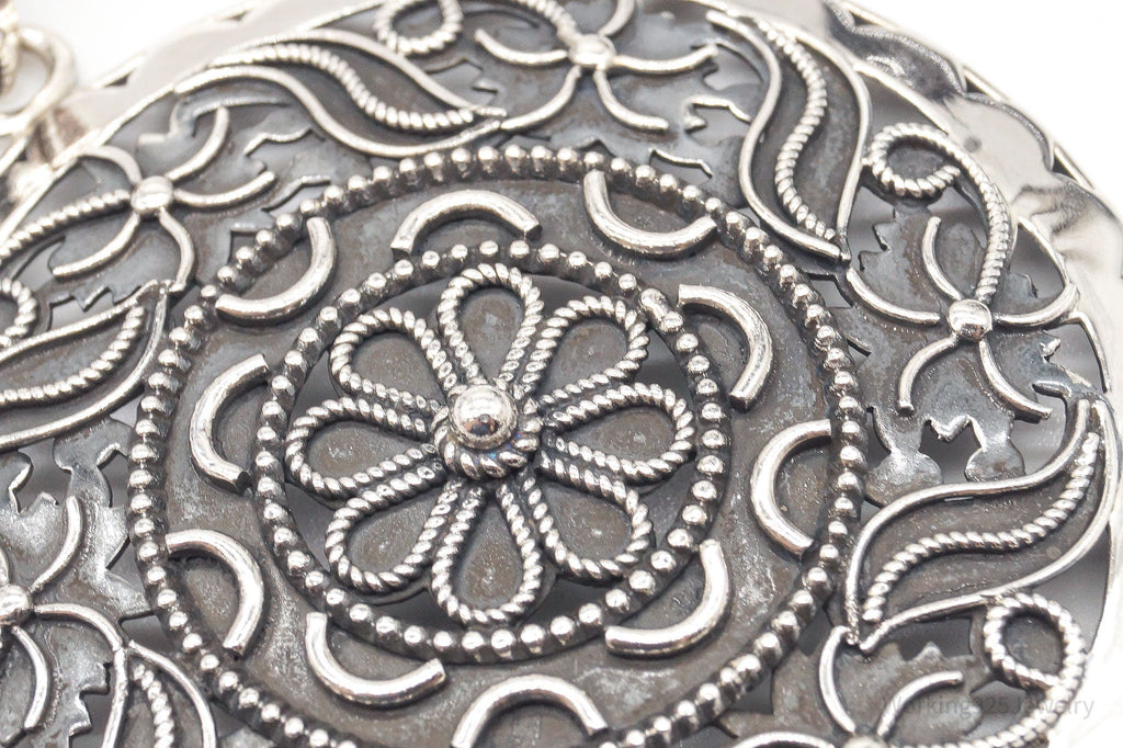 Large India Designer Doug Paulus Ornate Flower Sterling Silver Pendant | Jewelry > Necklaces > Pendants | Wiccan Center