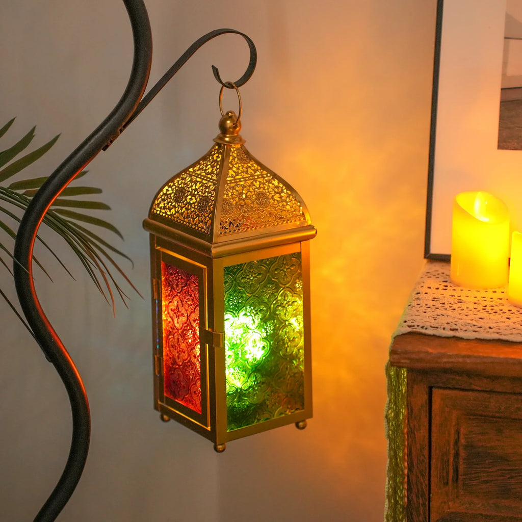 Gold Moroccan Lantern 12" H Battery Operated Decorative Lantern | Candle Holder | Wiccan Center