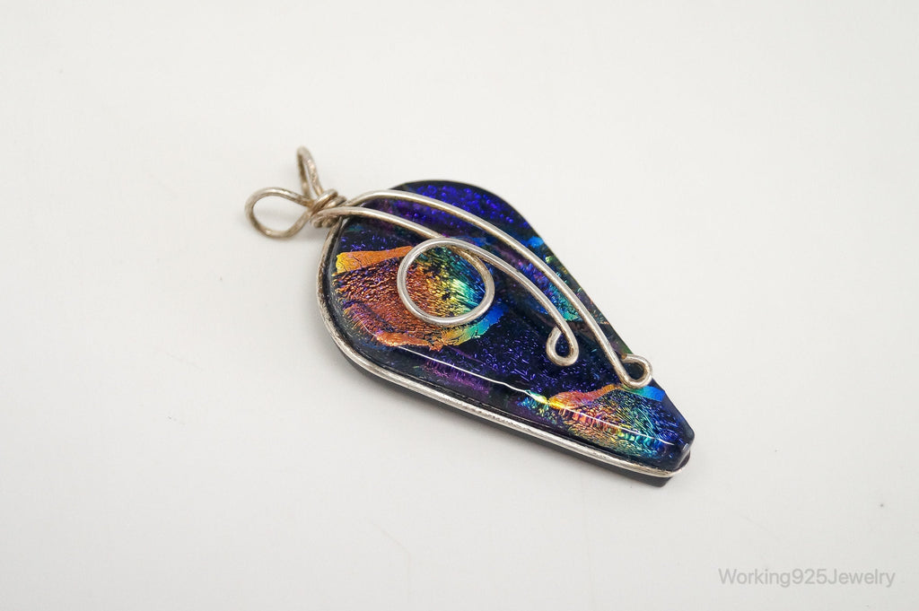 Vintage Large Dichroic Glass Sterling Silver Necklace Pendant | Jewelry > Necklaces > Pendants | Wiccan Center
